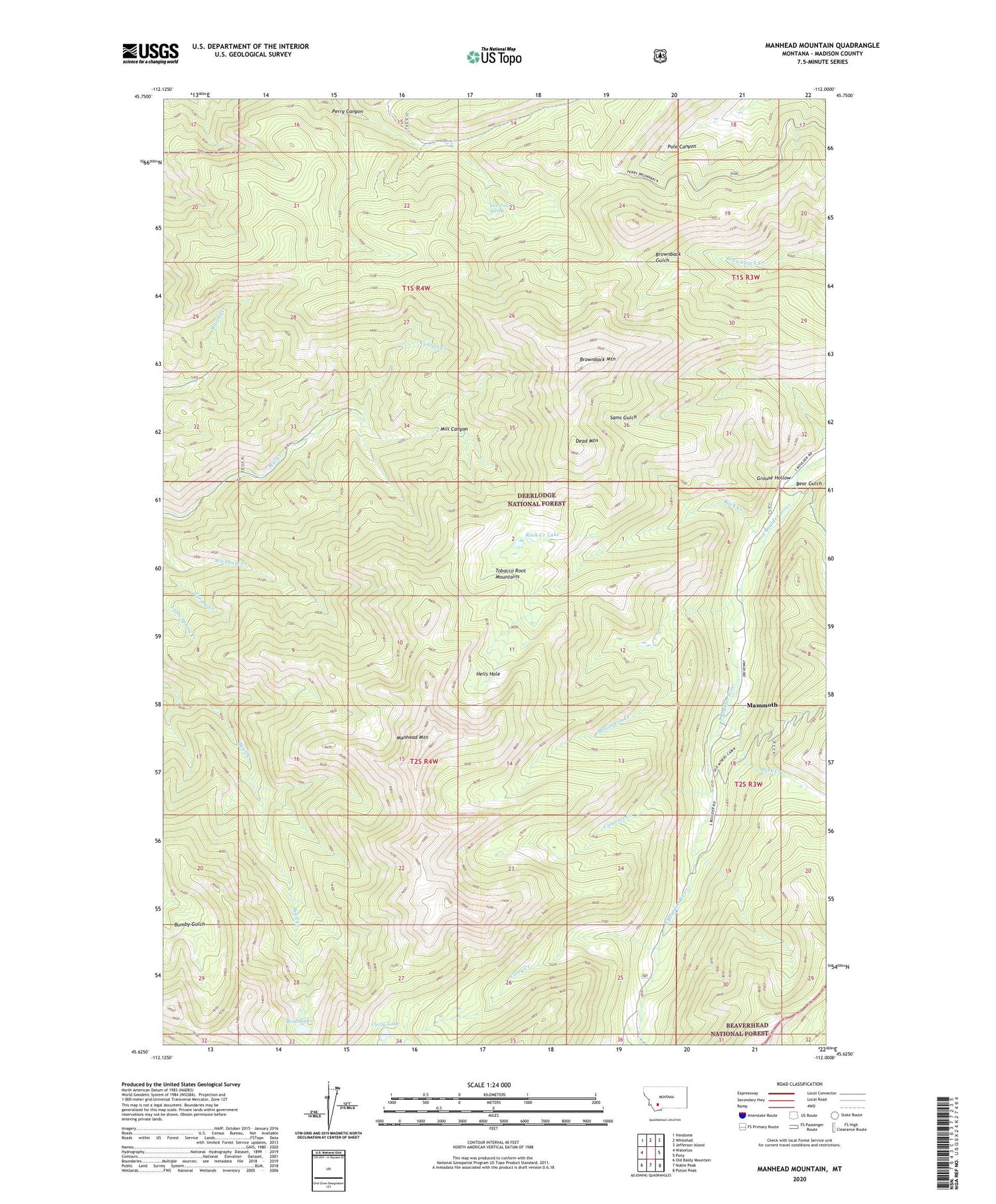 Manhead Mountain Montana US Topo Map Image