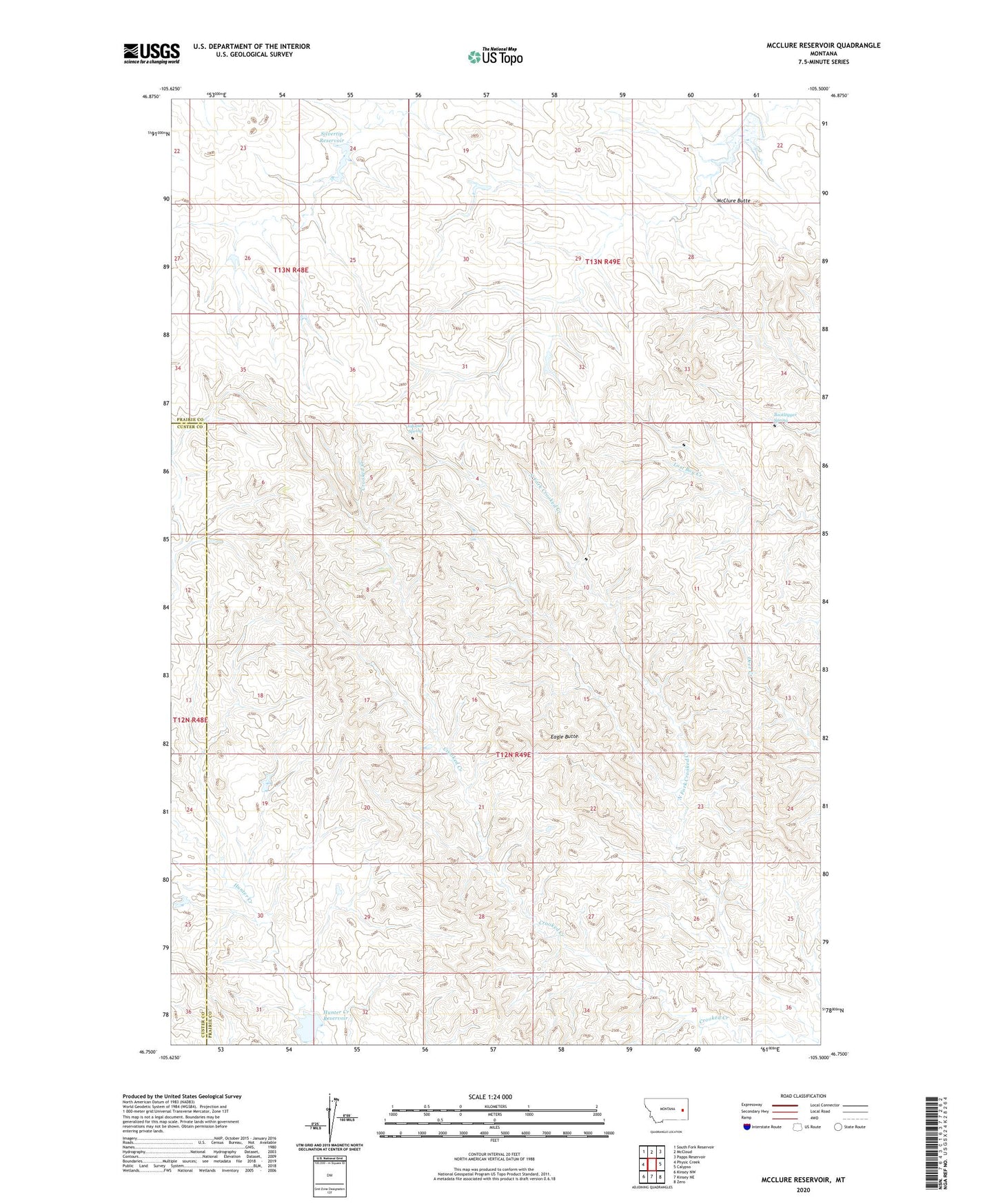 McClure Reservoir Montana US Topo Map Image
