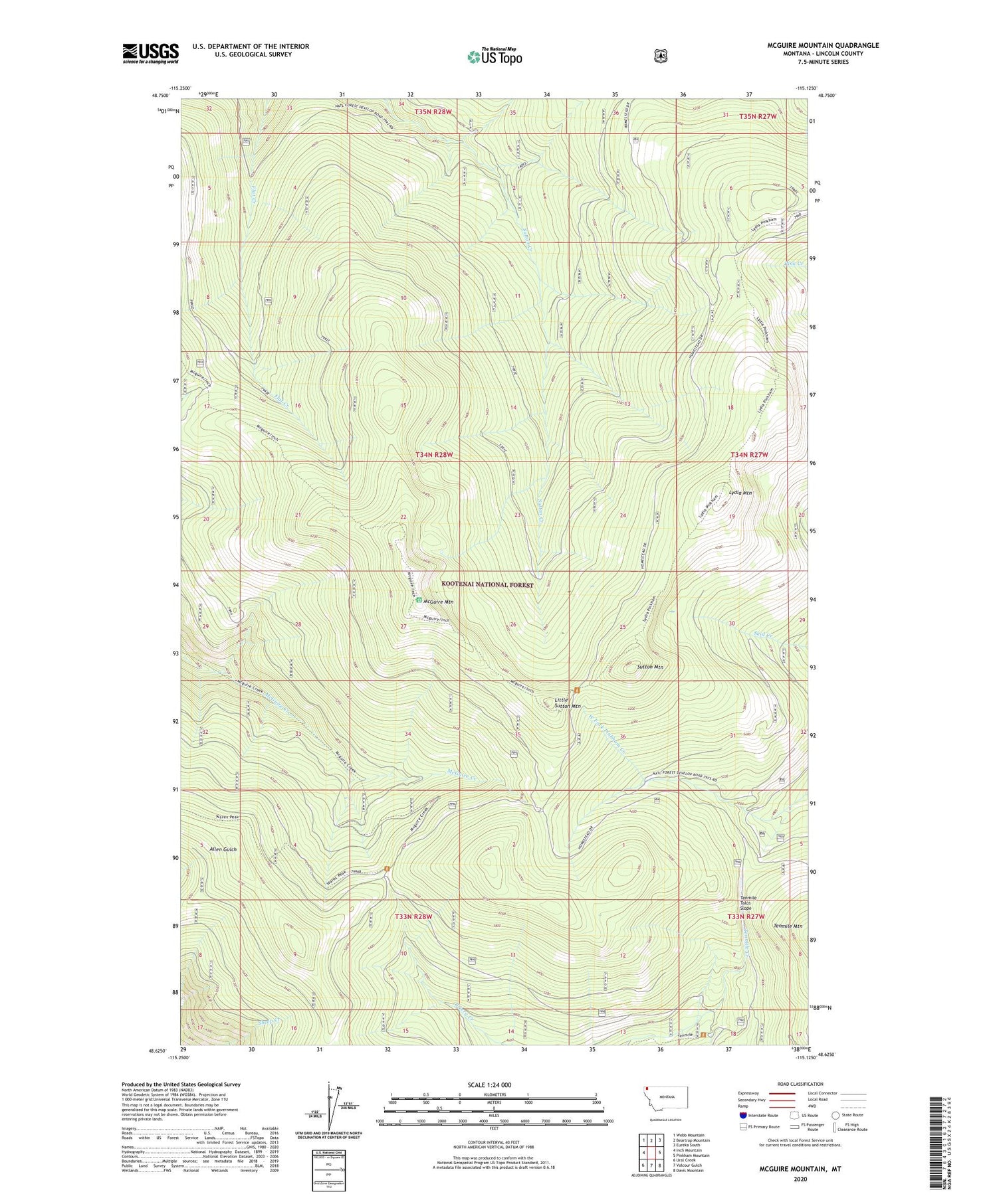 McGuire Mountain Montana US Topo Map Image