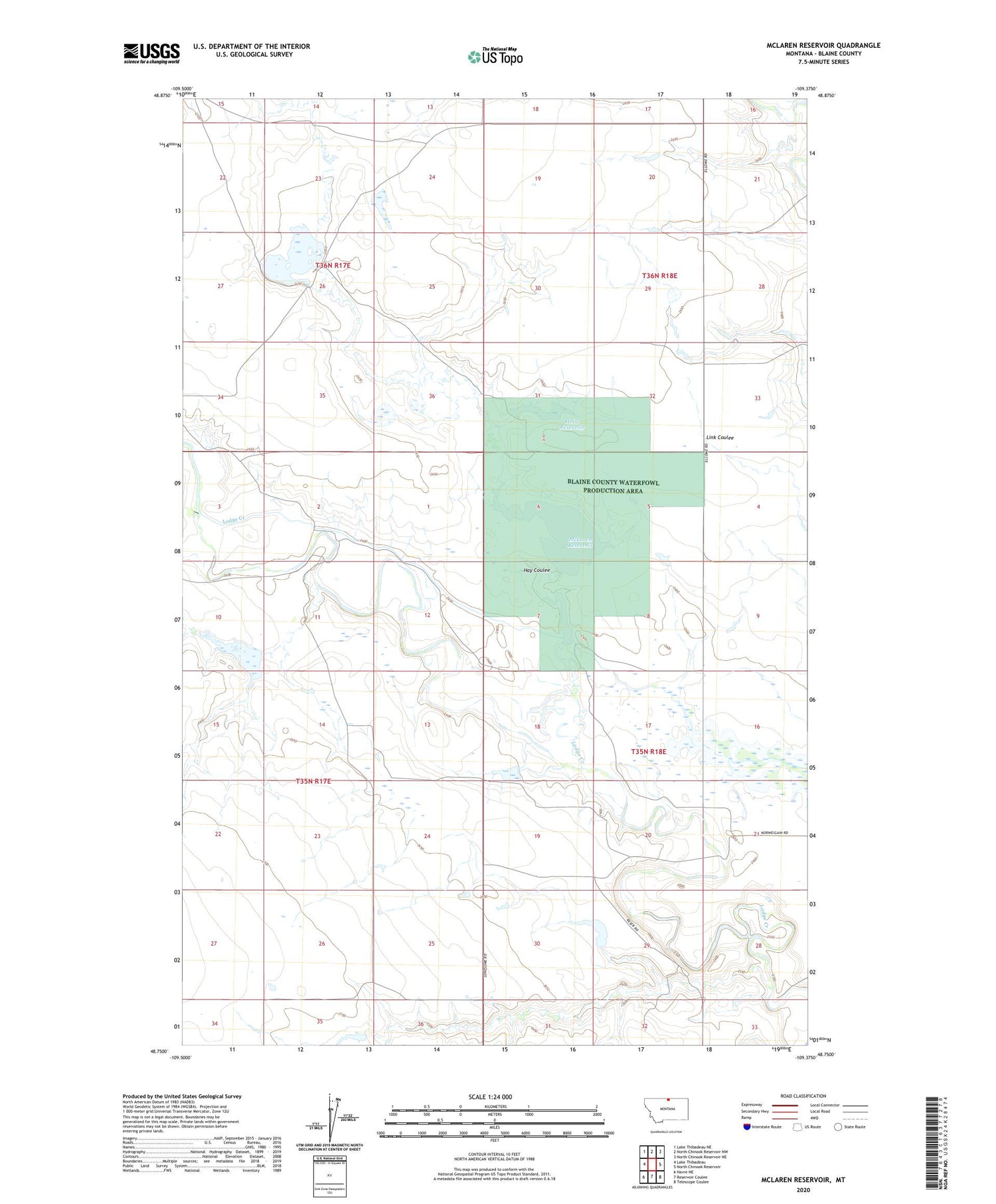 McLaren Reservoir Montana US Topo Map Image