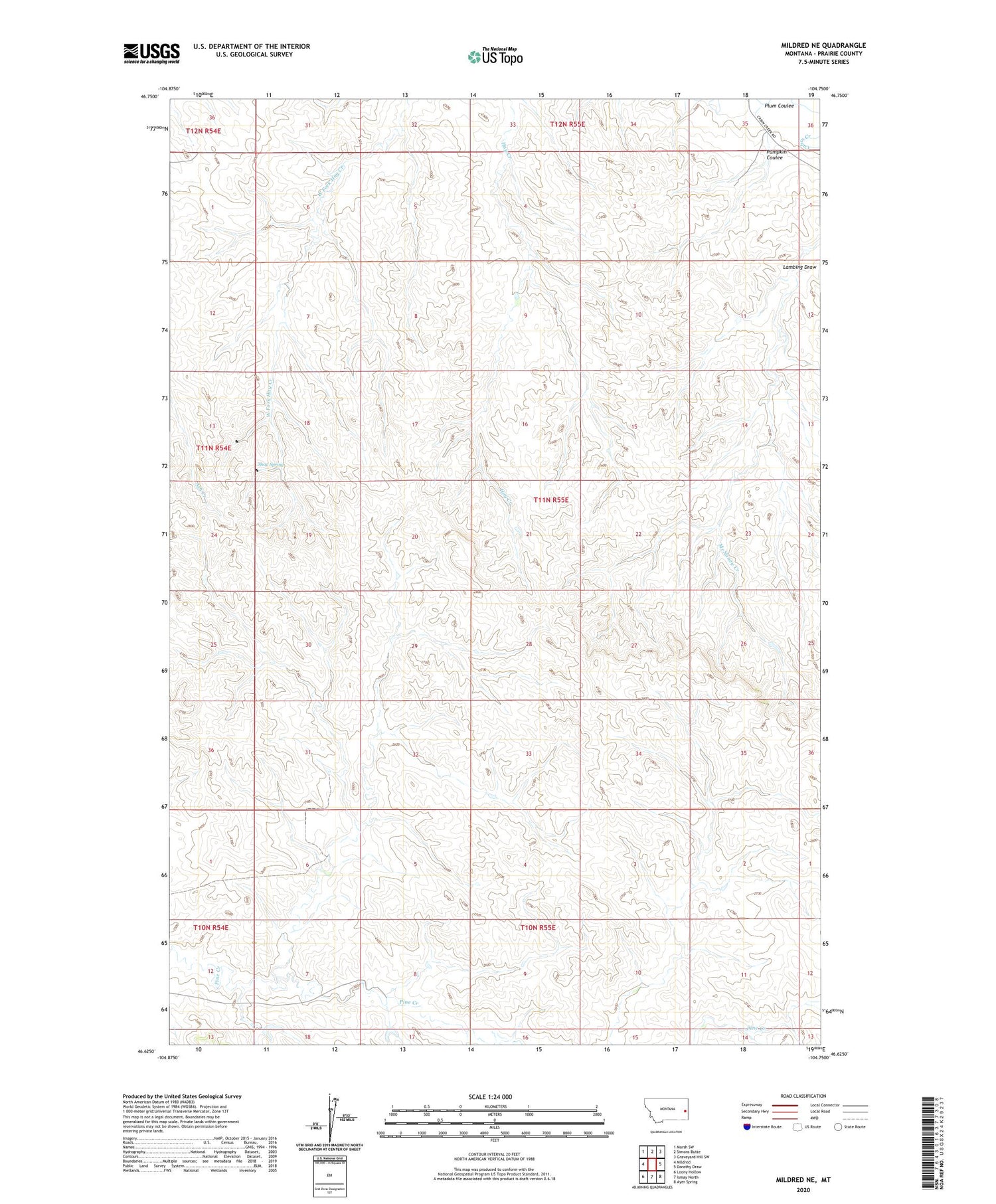 Mildred NE Montana US Topo Map Image