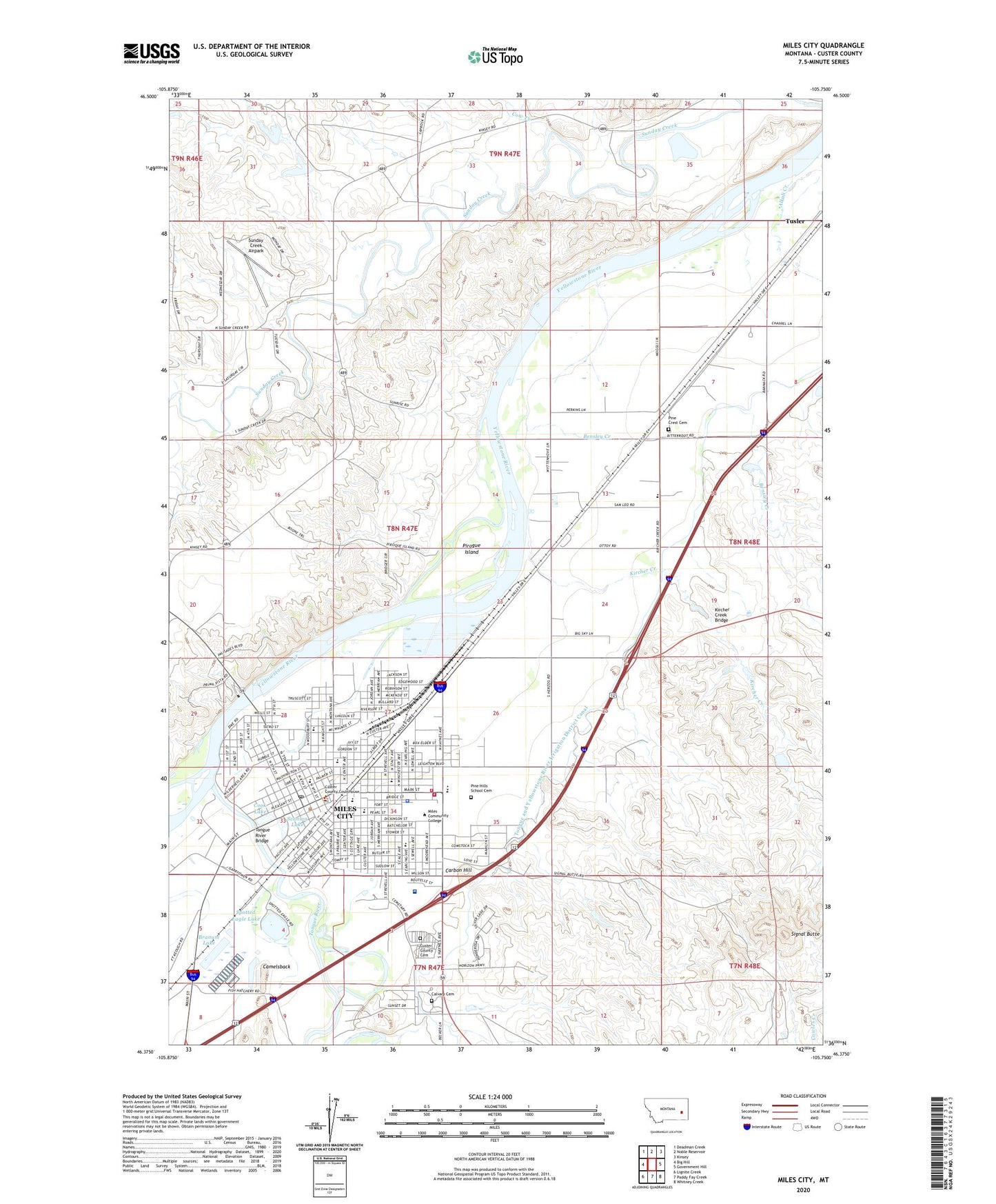 Miles City Montana US Topo Map Image