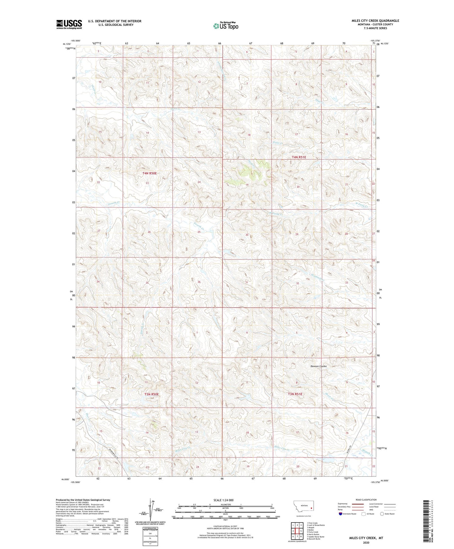 Miles City Creek Montana US Topo Map Image