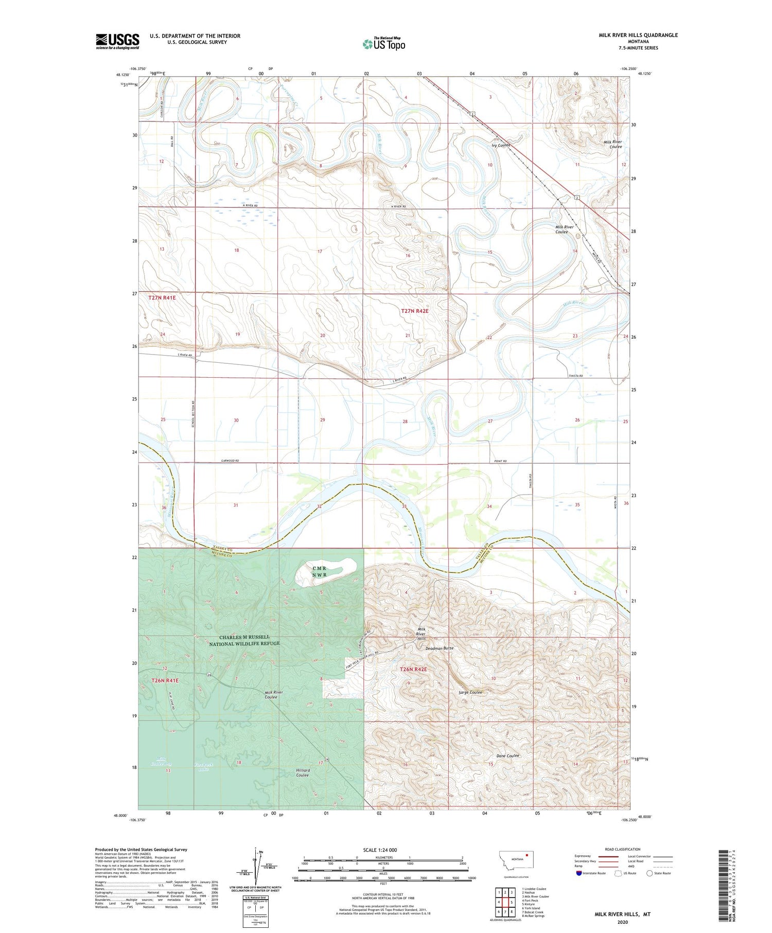 Milk River Hills Montana US Topo Map Image