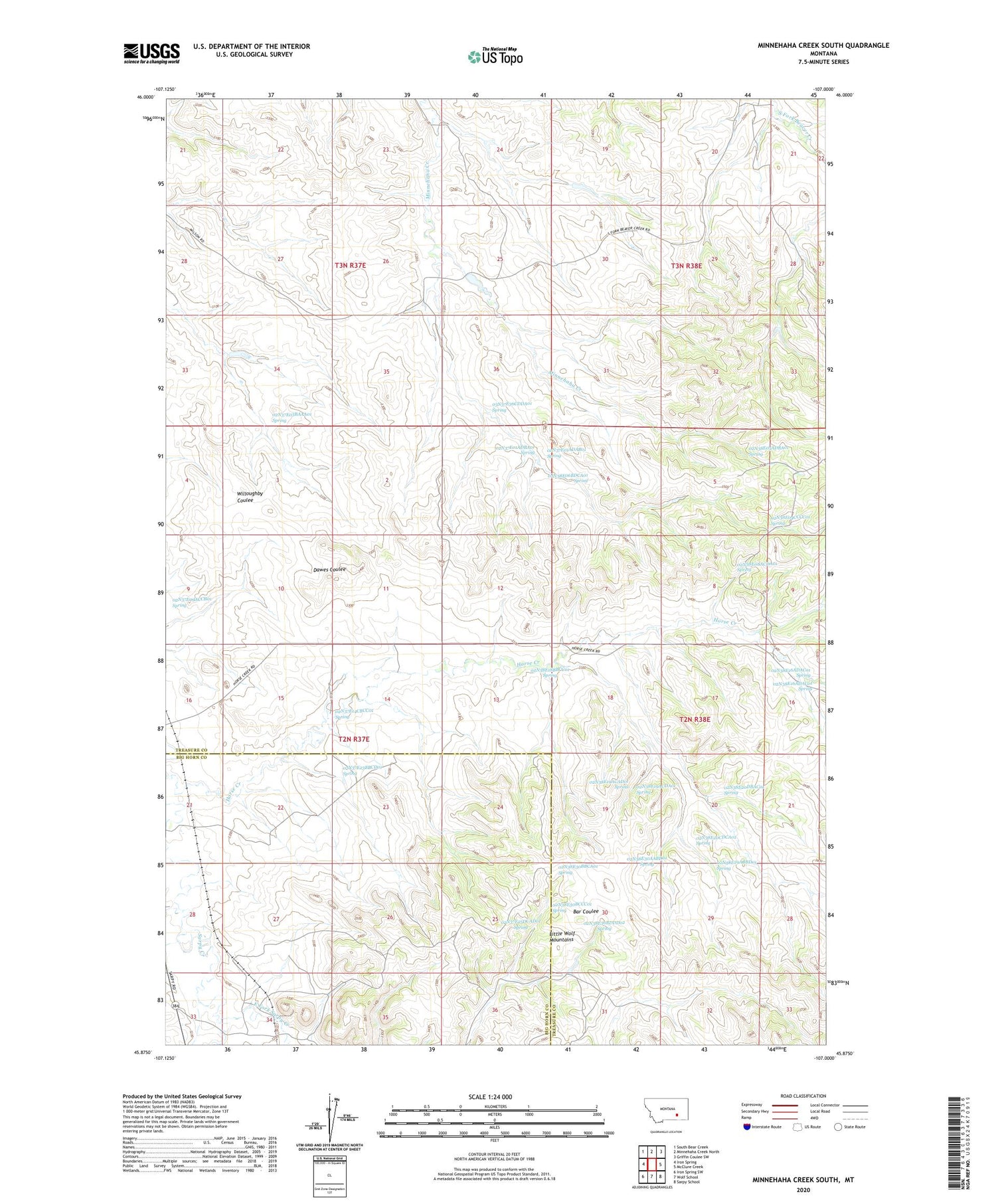 Minnehaha Creek South Montana US Topo Map Image