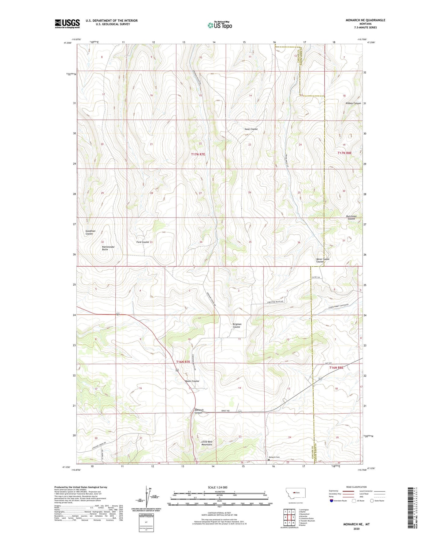 Monarch NE Montana US Topo Map Image