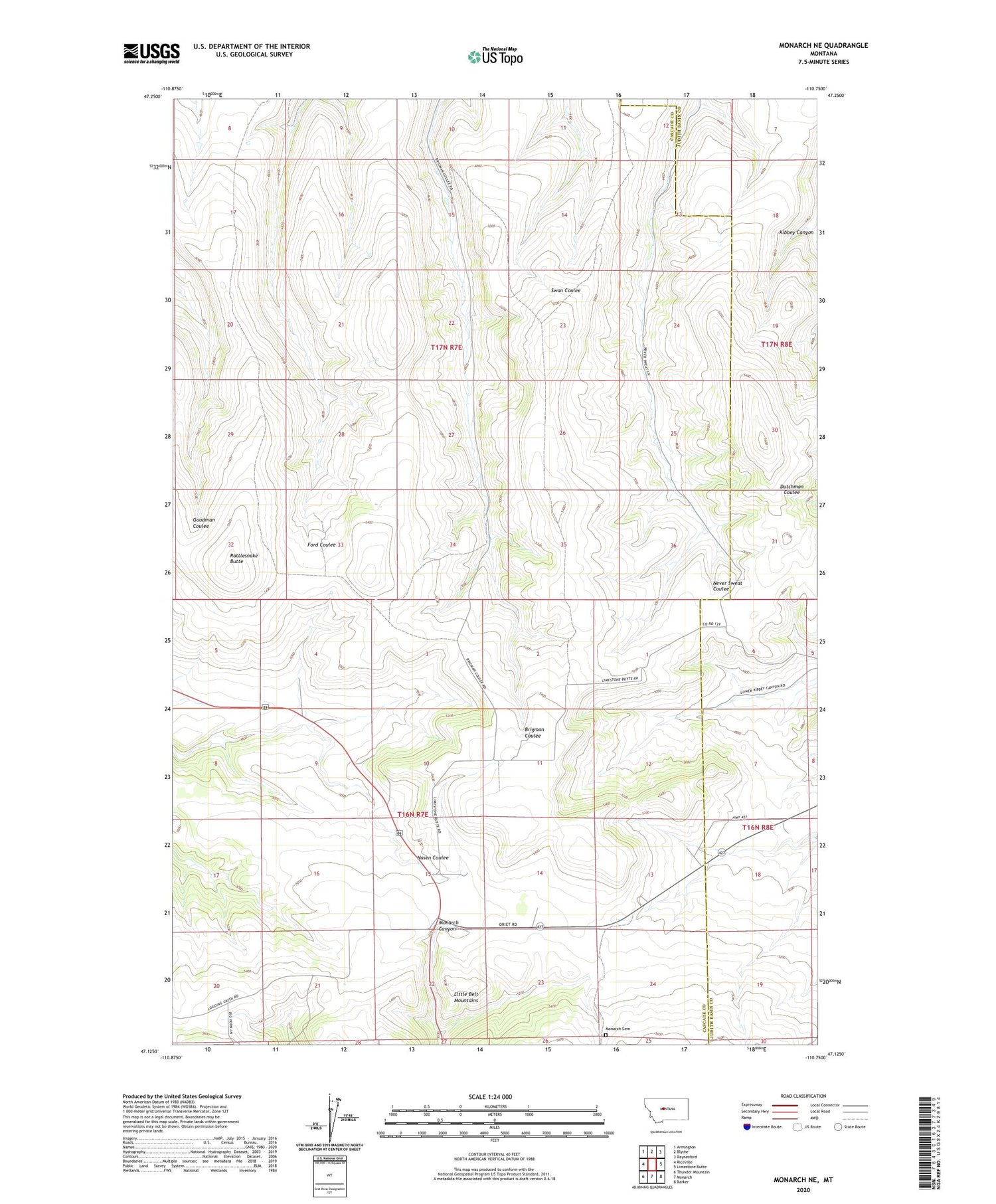 Monarch NE Montana US Topo Map Image