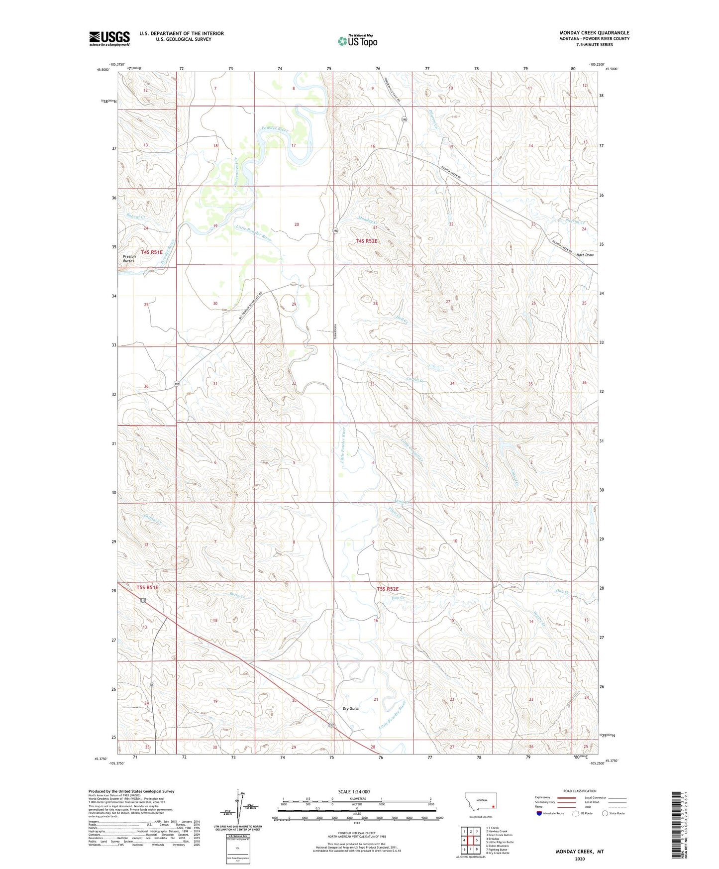 Monday Creek Montana US Topo Map Image