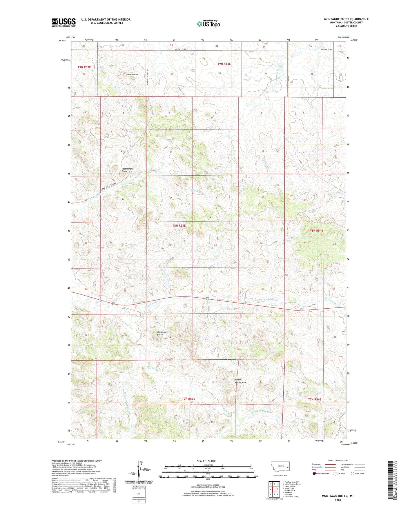 Montague Butte Montana US Topo Map Image
