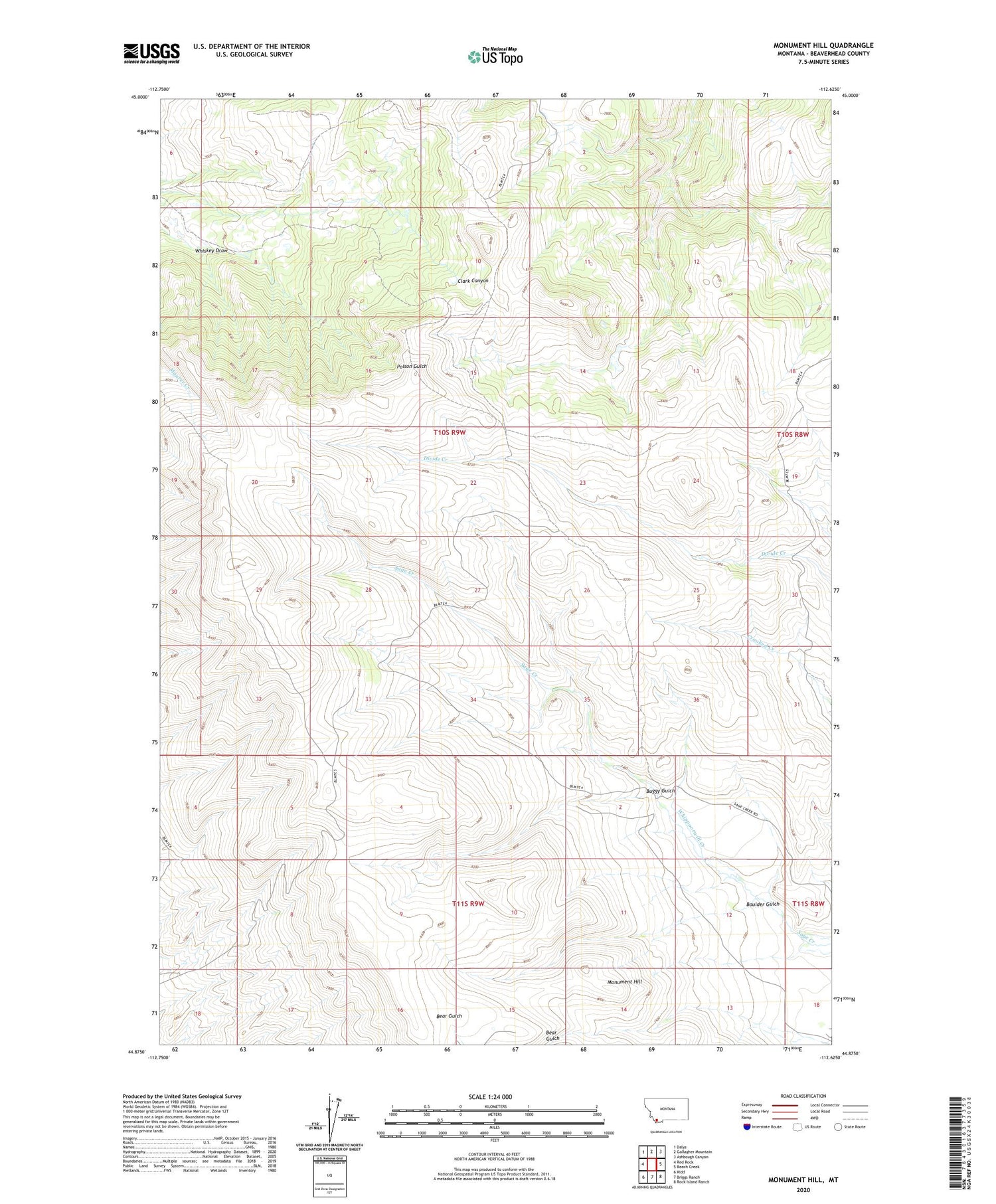 Monument Hill Montana US Topo Map Image