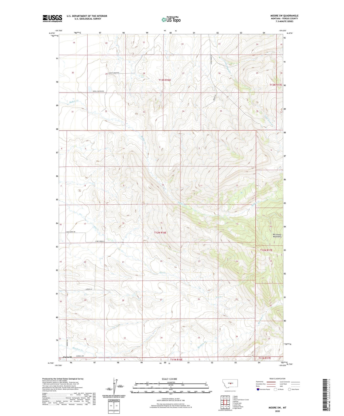 Moore SW Montana US Topo Map Image