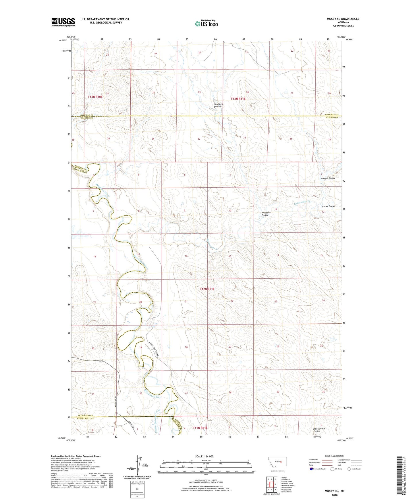 Mosby SE Montana US Topo Map Image