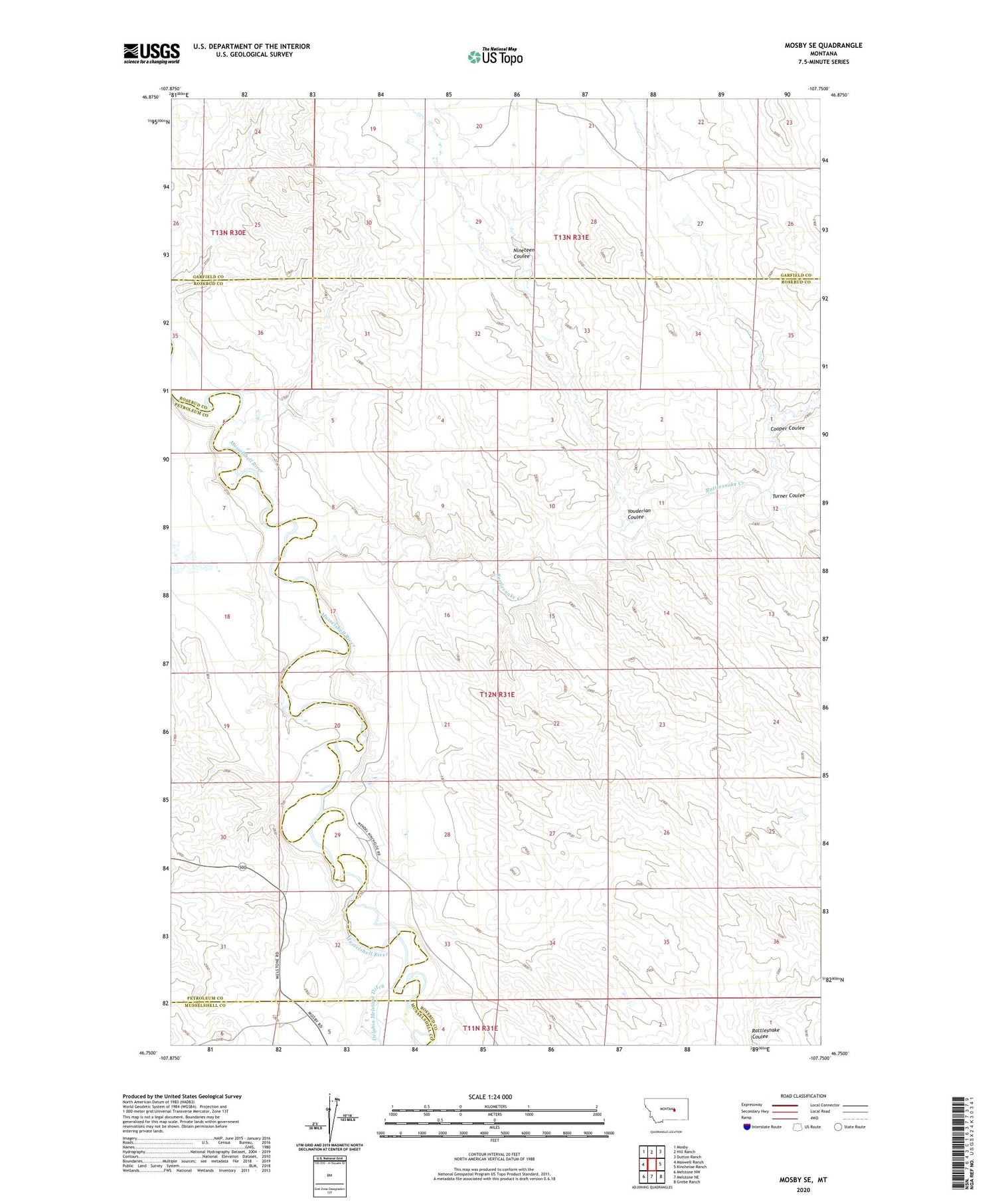 Mosby SE Montana US Topo Map Image