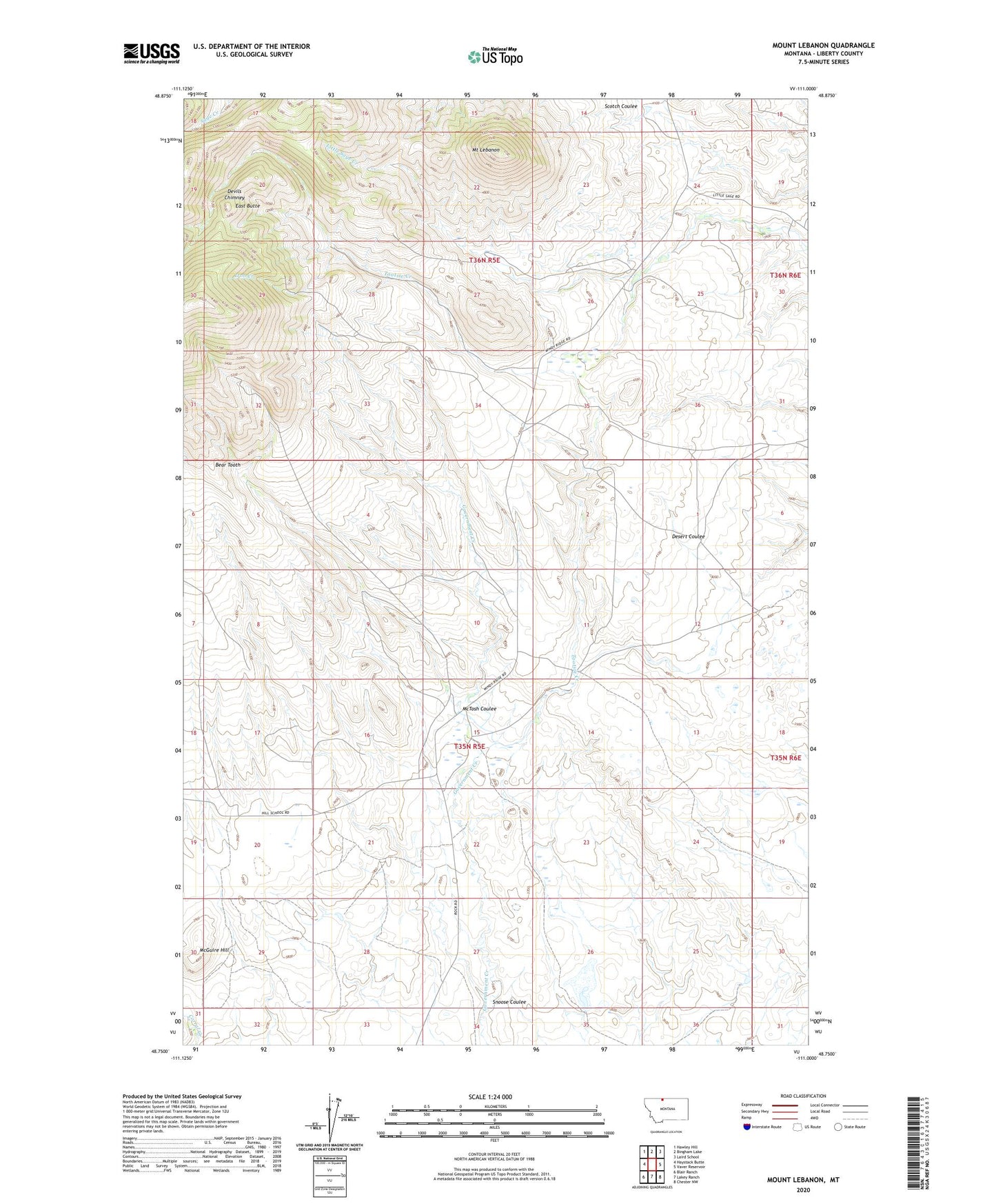 Mount Lebanon Montana US Topo Map Image
