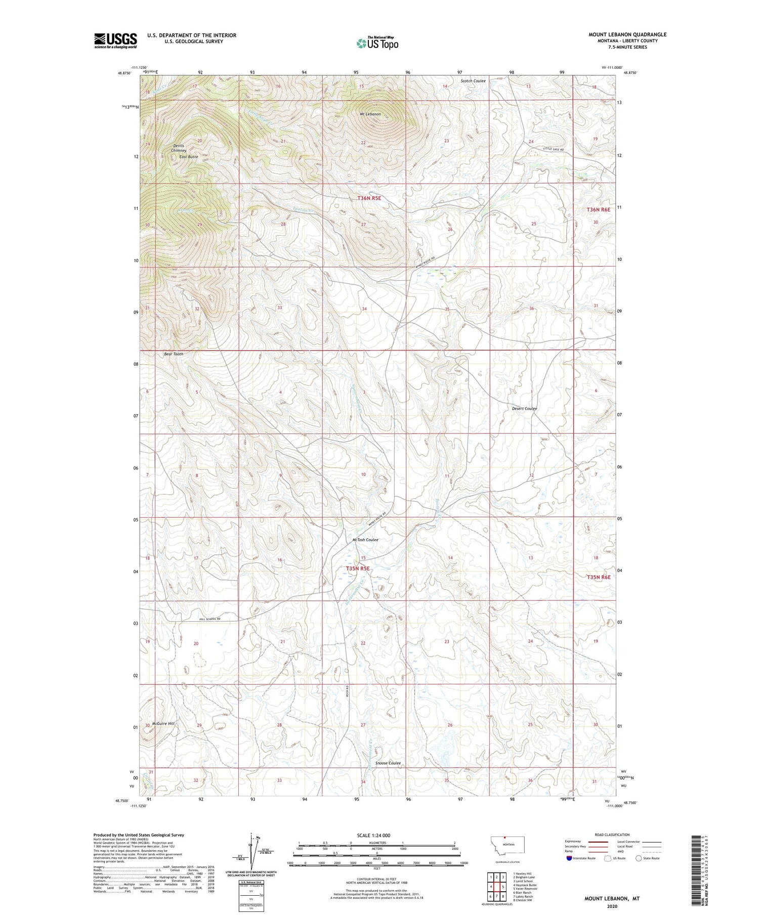 Mount Lebanon Montana US Topo Map Image