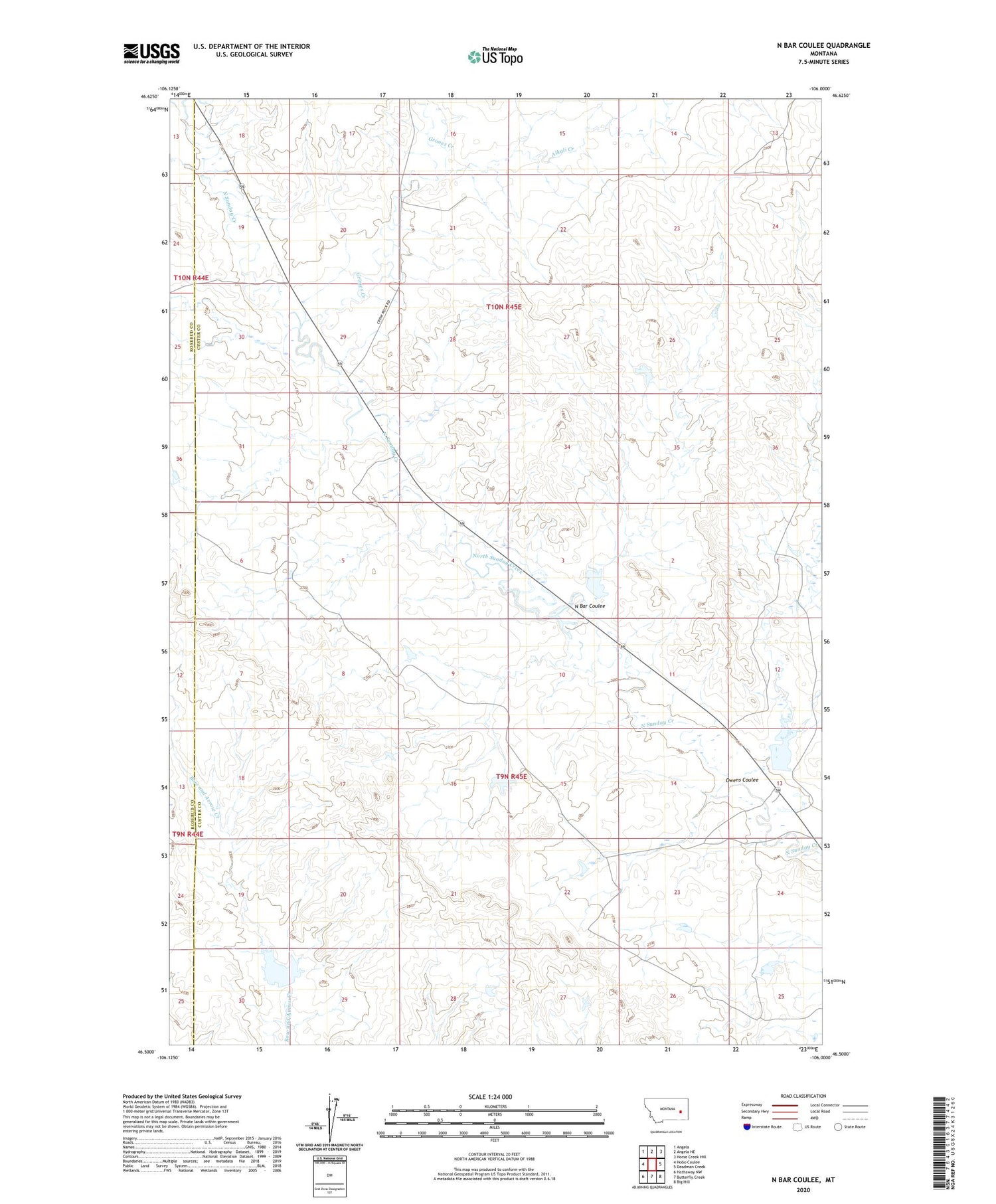 N Bar Coulee Montana US Topo Map Image