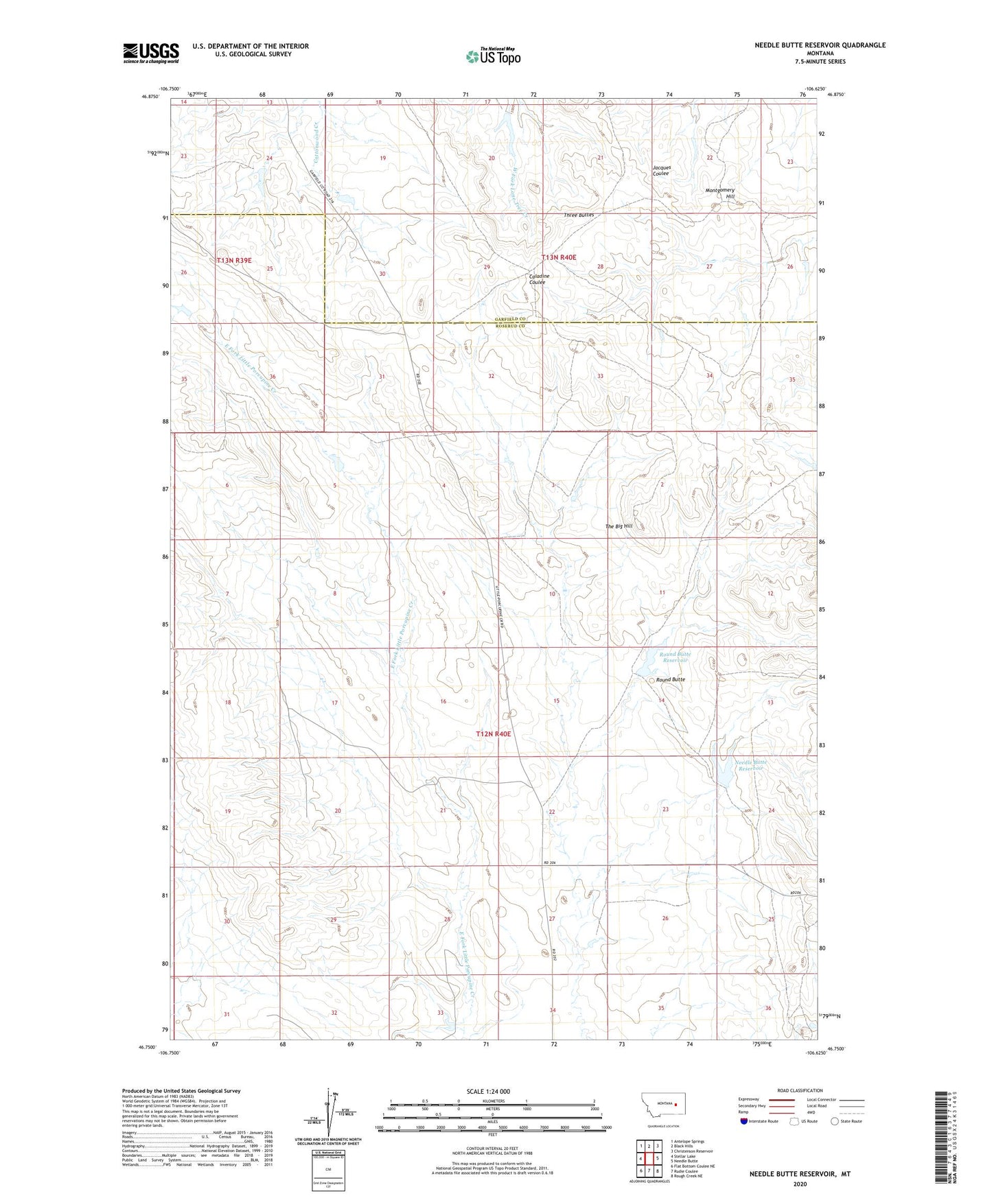 Needle Butte Reservoir Montana US Topo Map Image