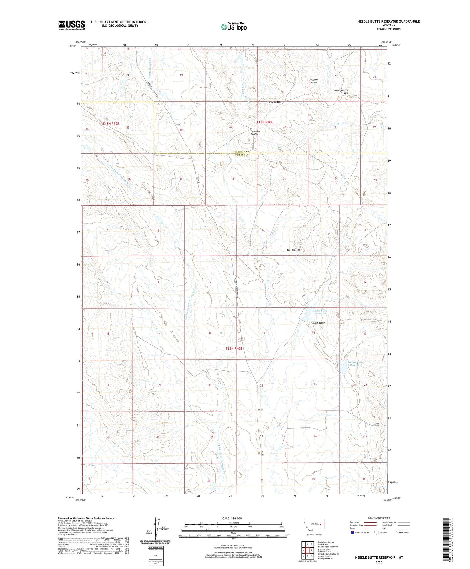 Needle Butte Reservoir Montana US Topo Map Image