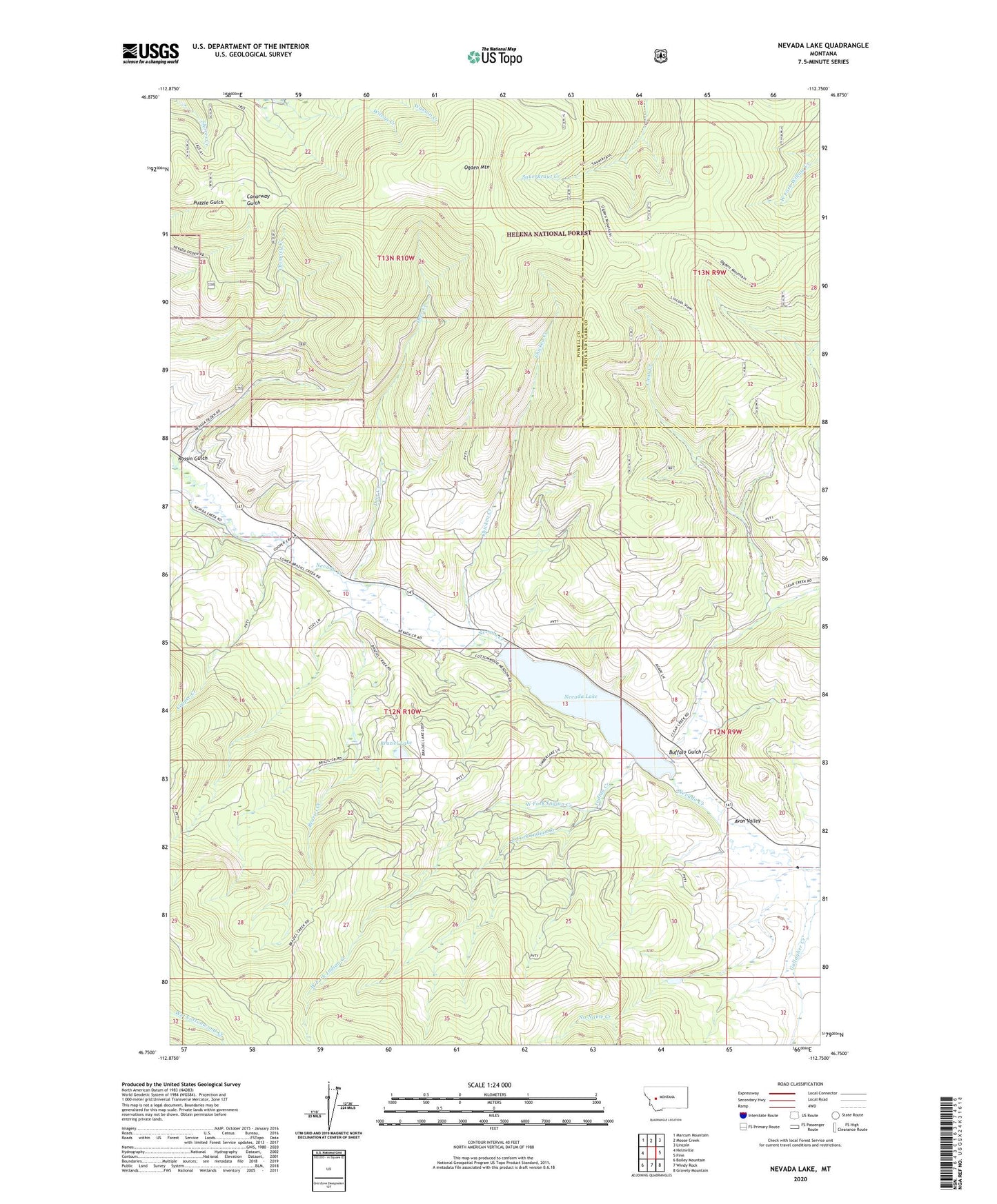 Nevada Lake Montana US Topo Map Image
