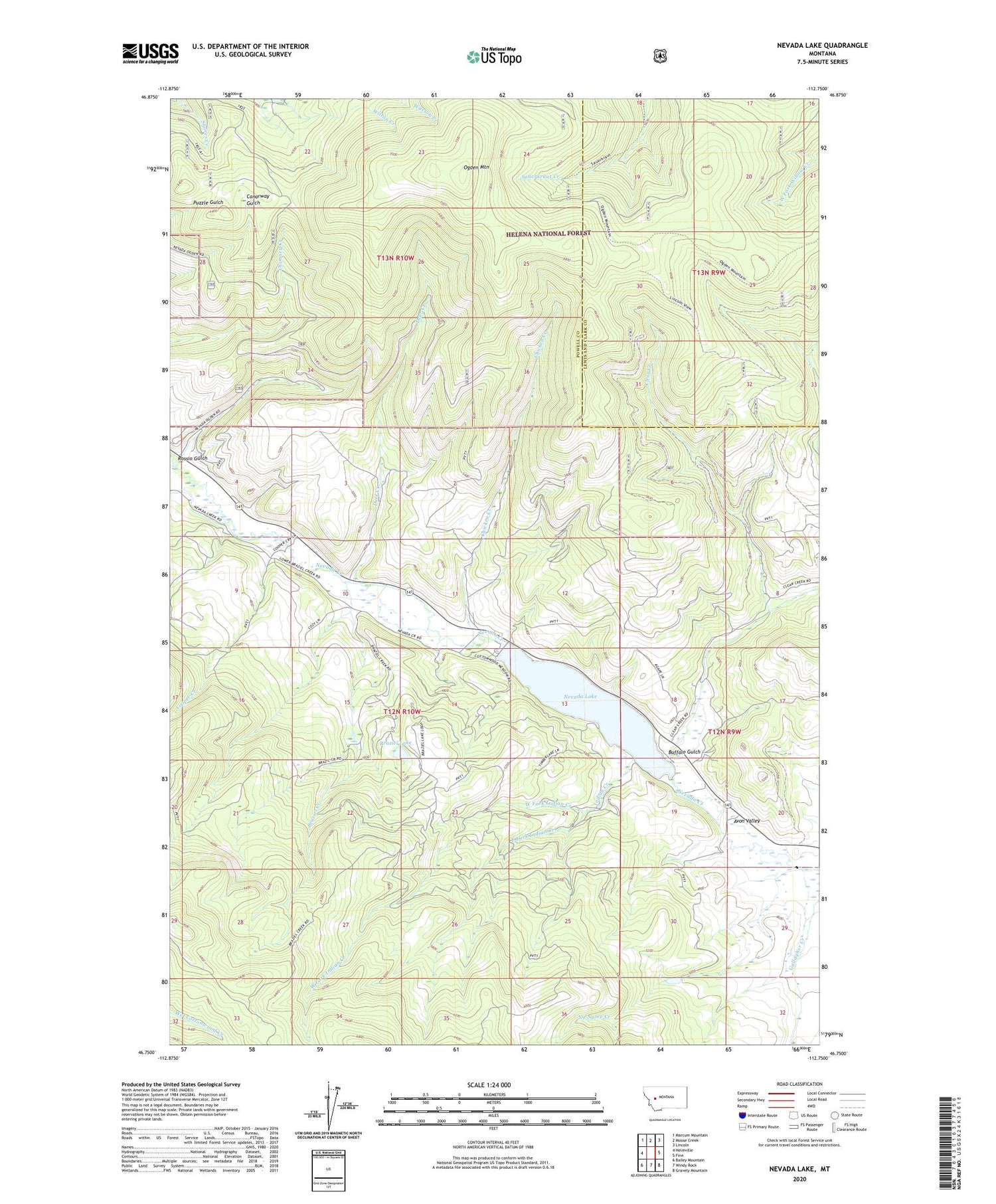 Nevada Lake Montana US Topo Map Image