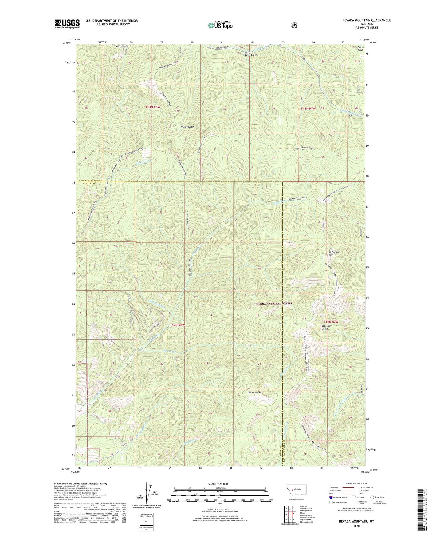 Nevada Mountain Montana US Topo Map Image