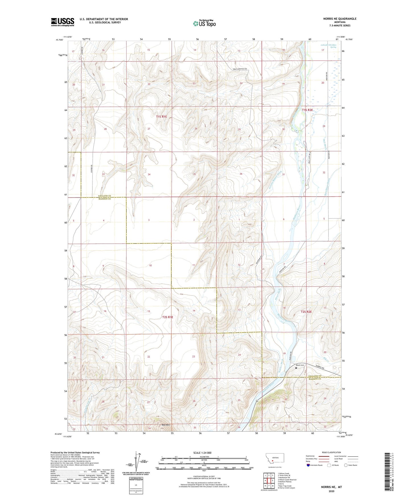 Norris NE Montana US Topo Map Image