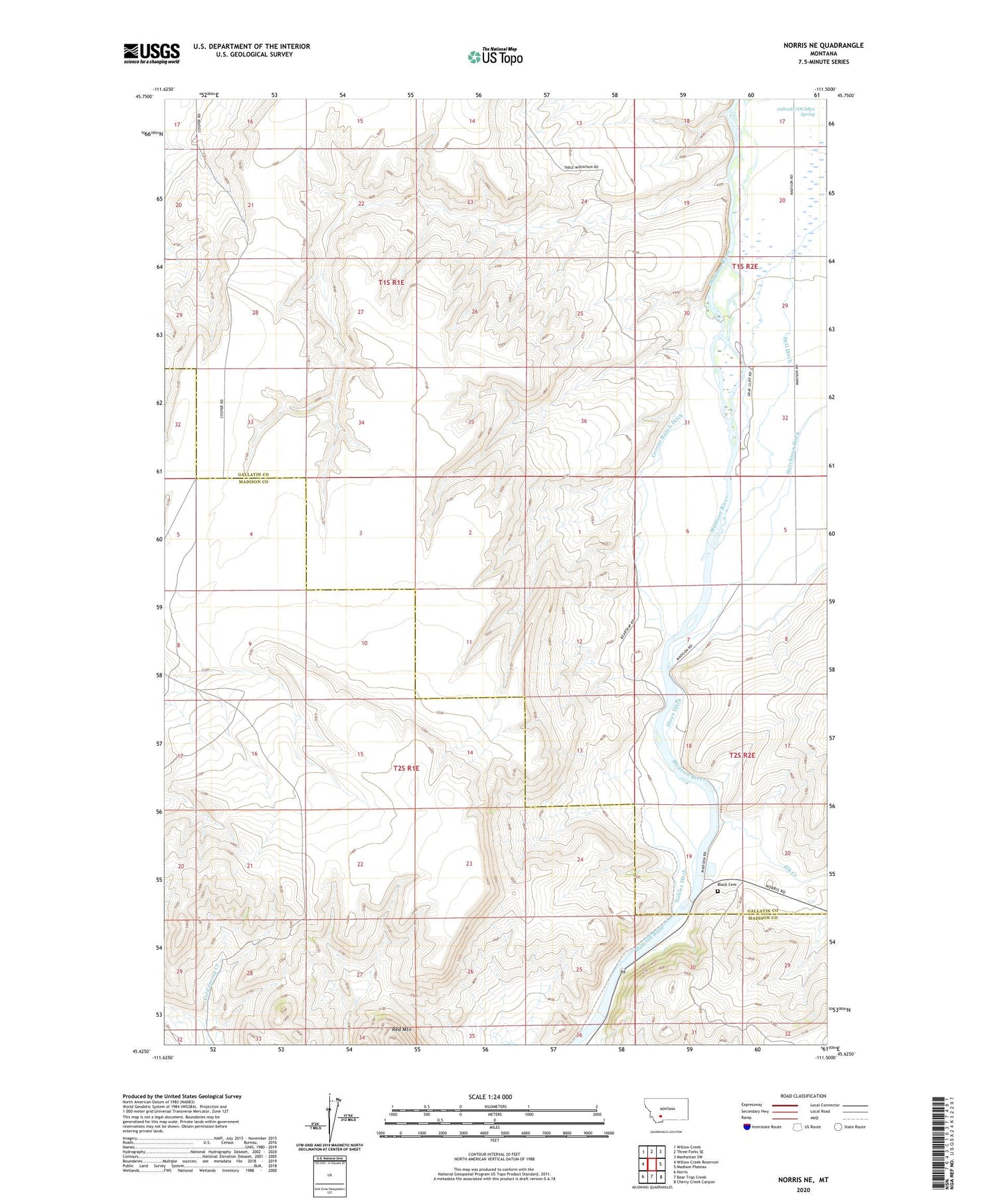 Norris NE Montana US Topo Map Image