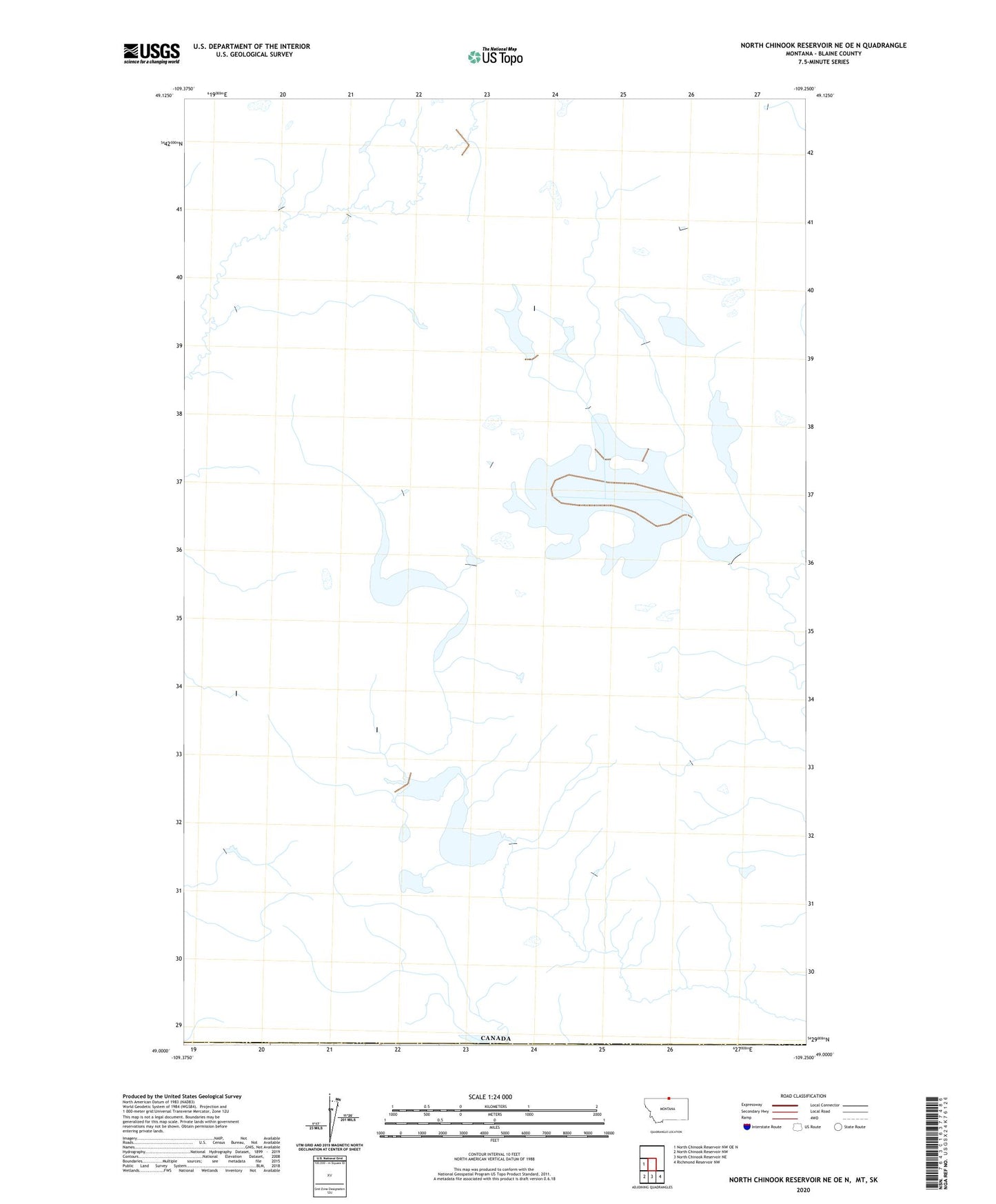 North Chinook Reservoir NE OE N Montana US Topo Map Image