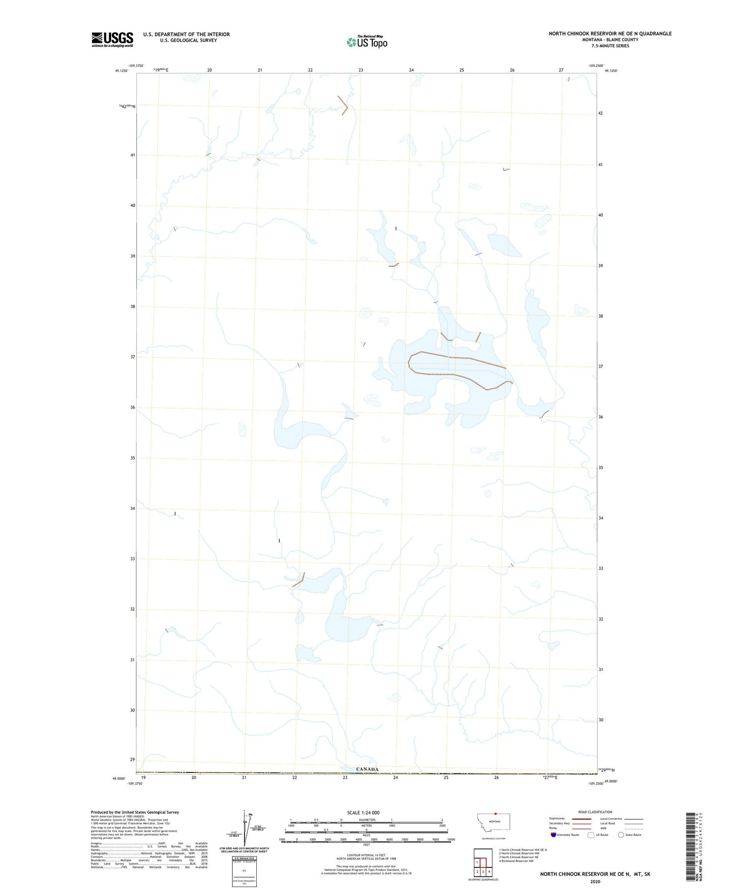 North Chinook Reservoir NE OE N Montana US Topo Map Image