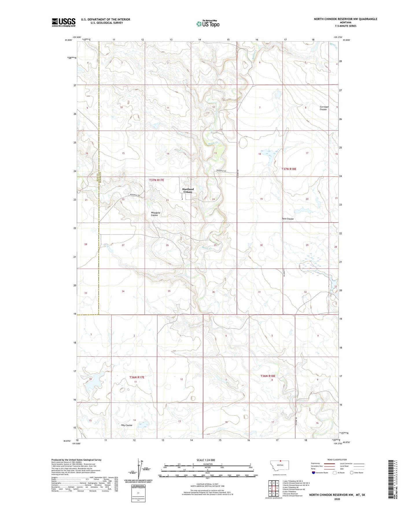 North Chinook Reservoir NW Montana US Topo Map Image