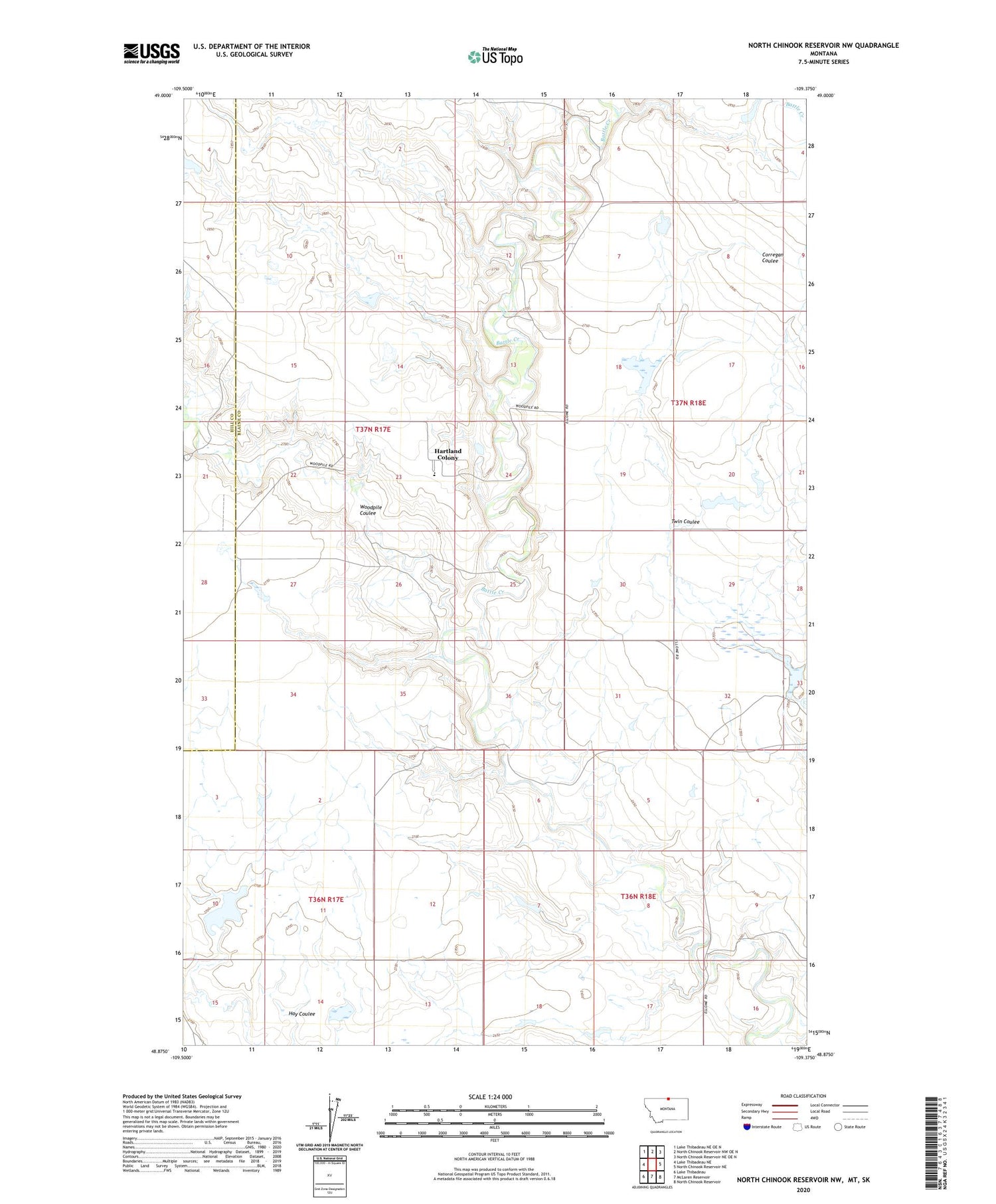 North Chinook Reservoir NW Montana US Topo Map Image
