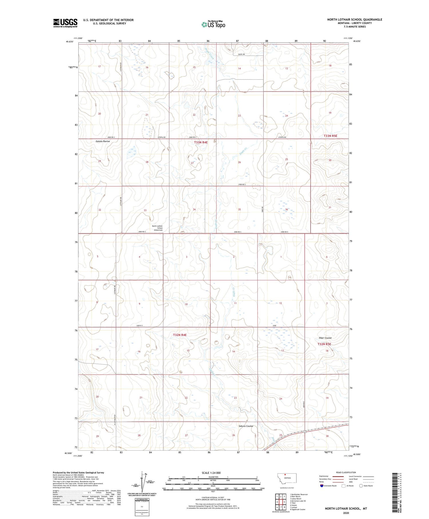 North Lothair School Montana US Topo Map Image