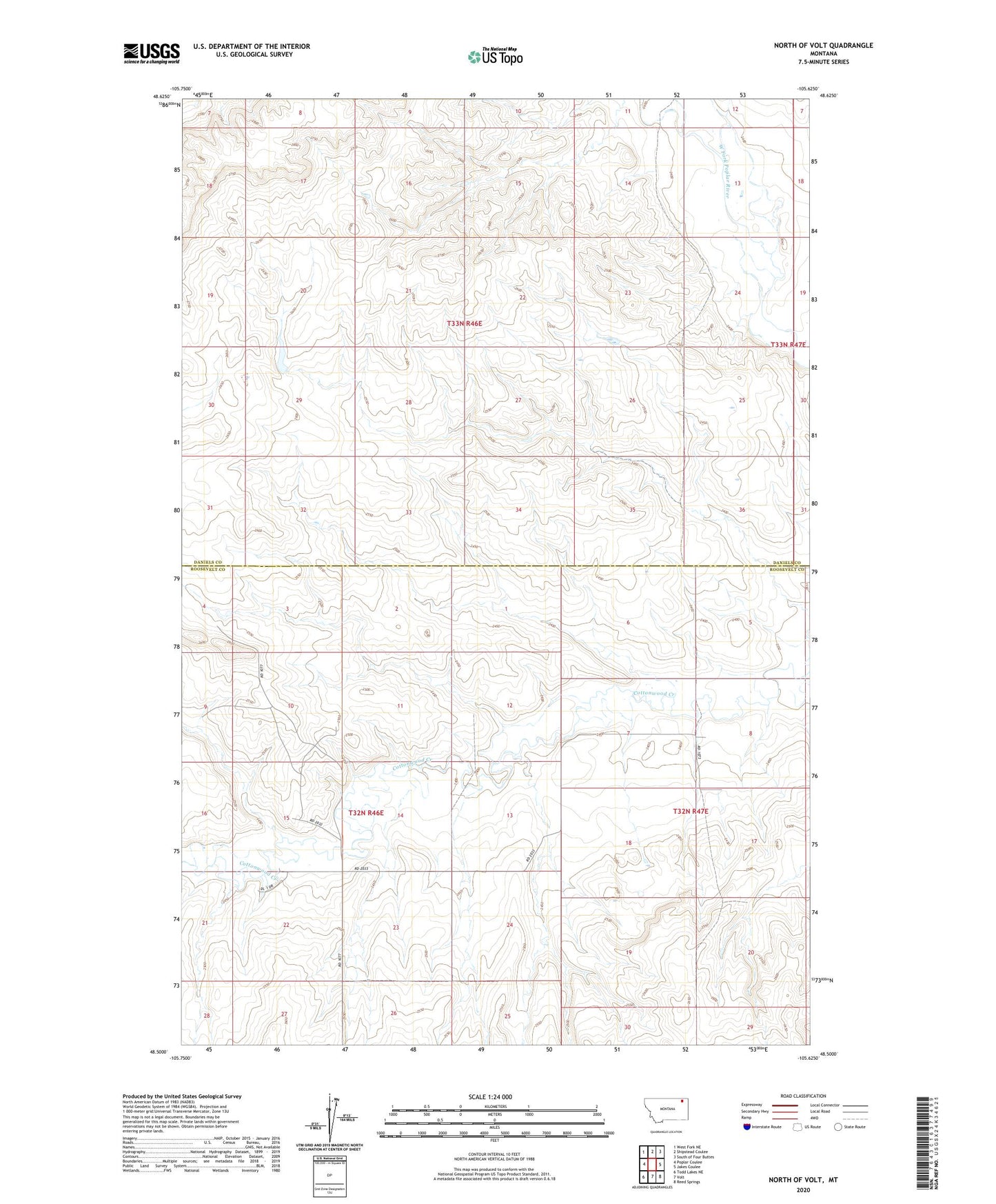 North of Volt Montana US Topo Map Image