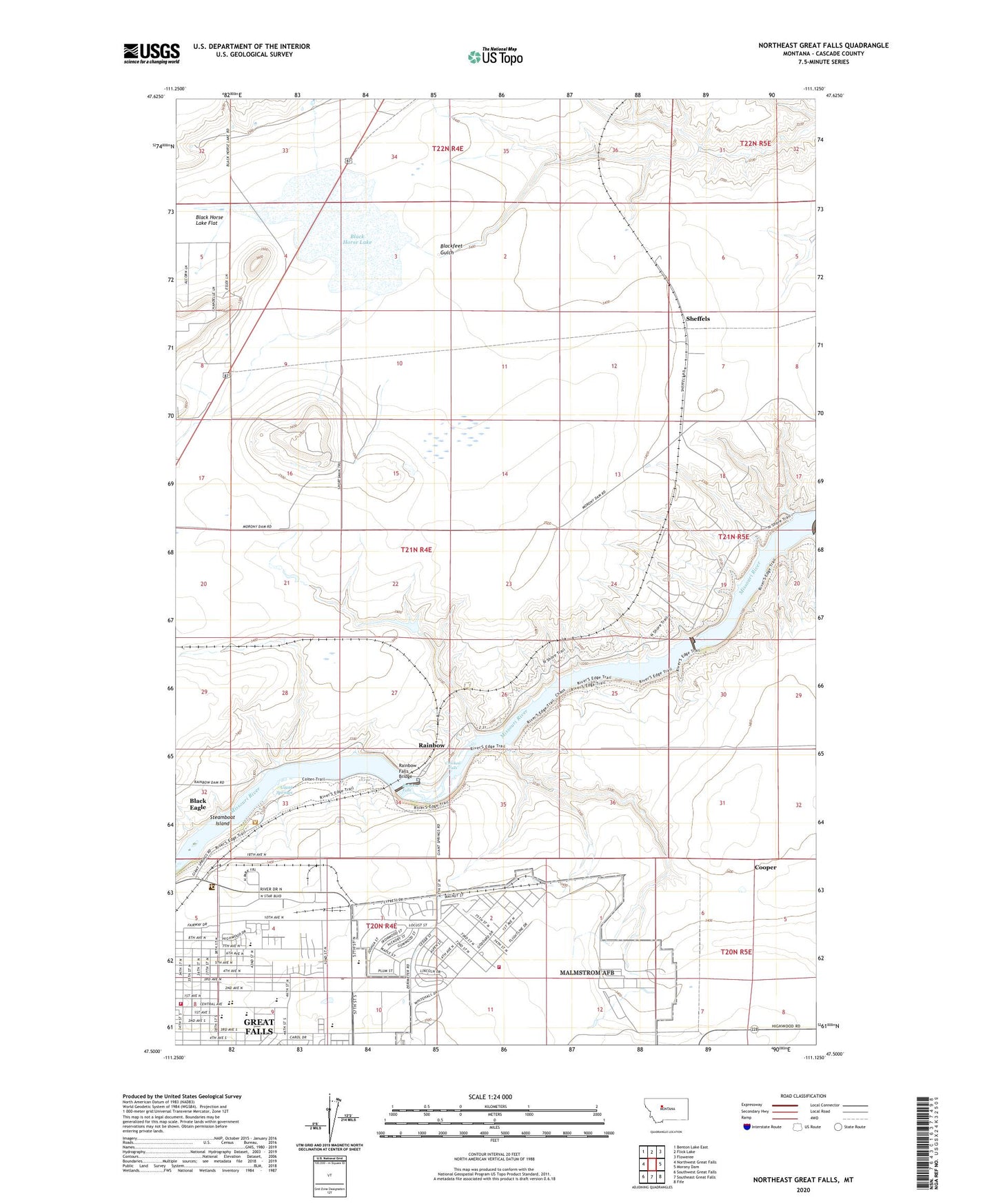 Northeast Great Falls Montana US Topo Map Image