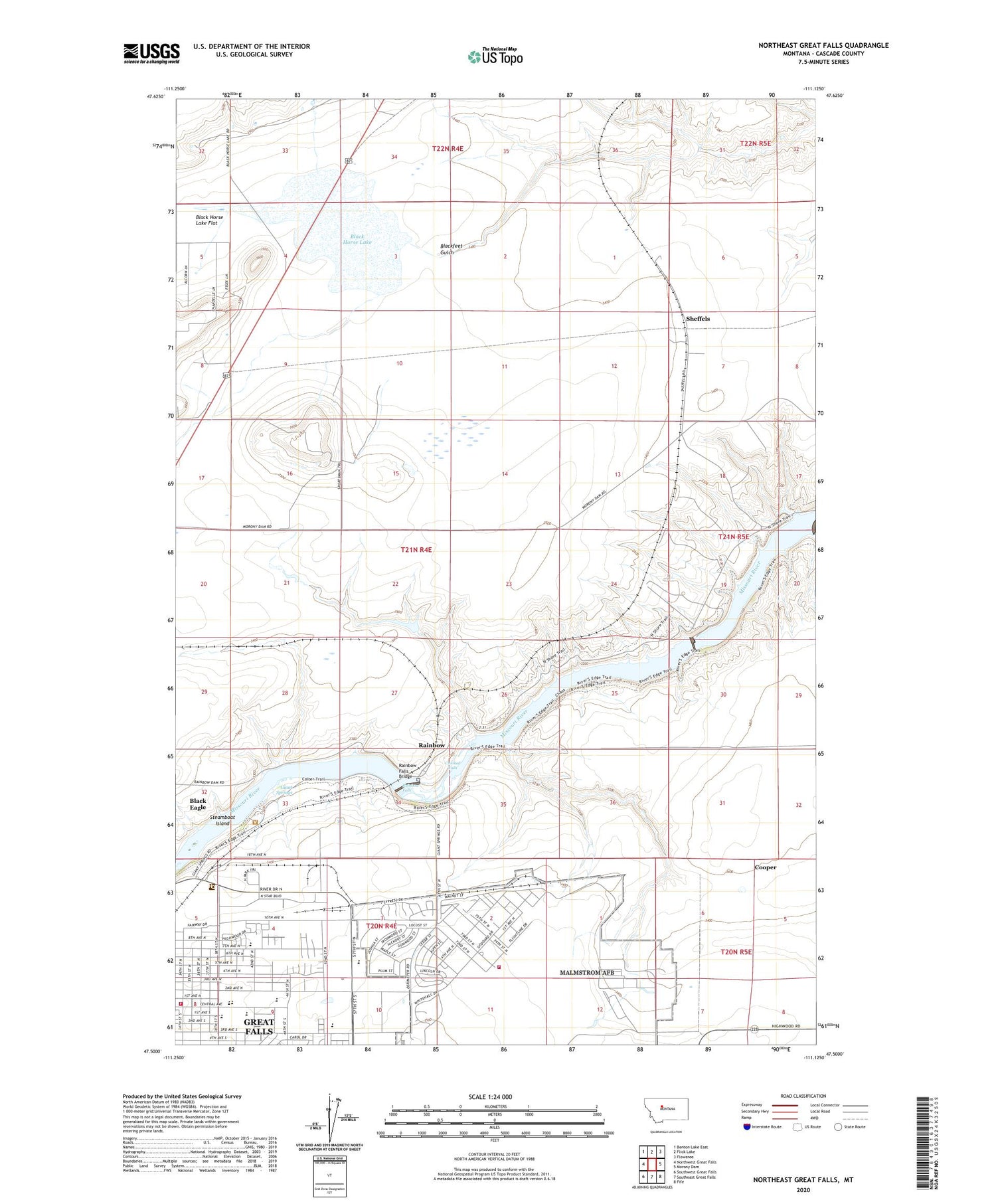 Northeast Great Falls Montana US Topo Map Image