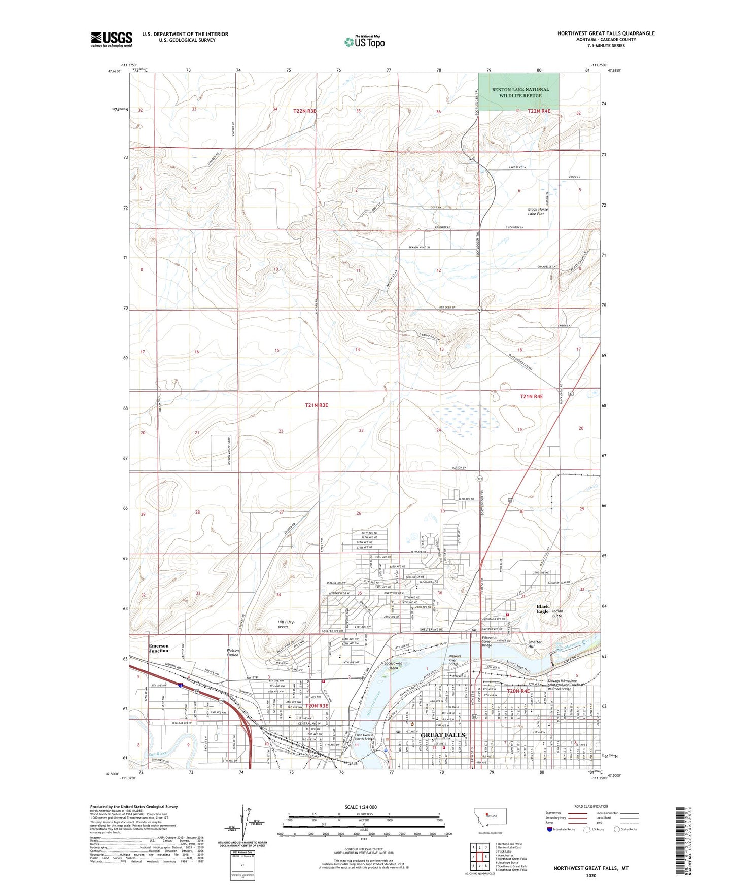 Northwest Great Falls Montana US Topo Map Image