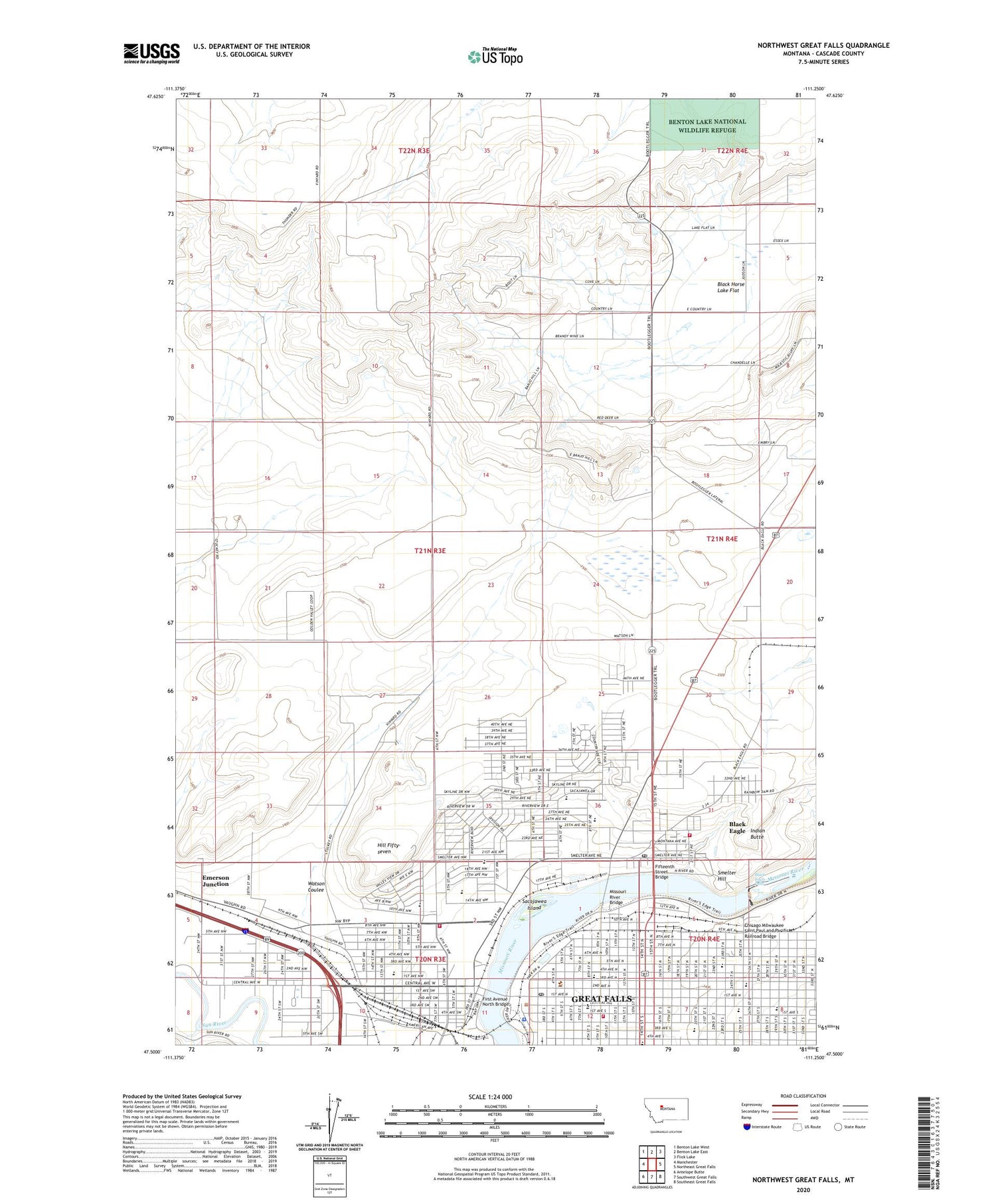 Northwest Great Falls Montana US Topo Map Image