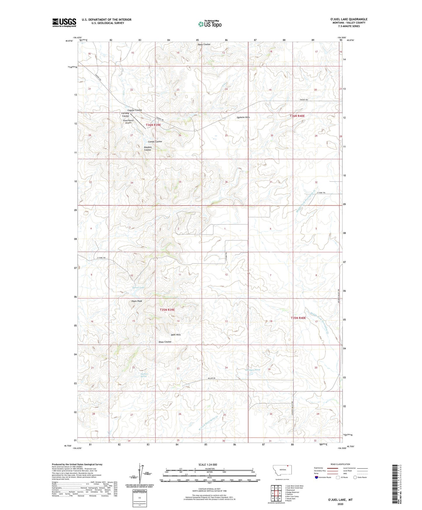 O'Juel Lake Montana US Topo Map Image