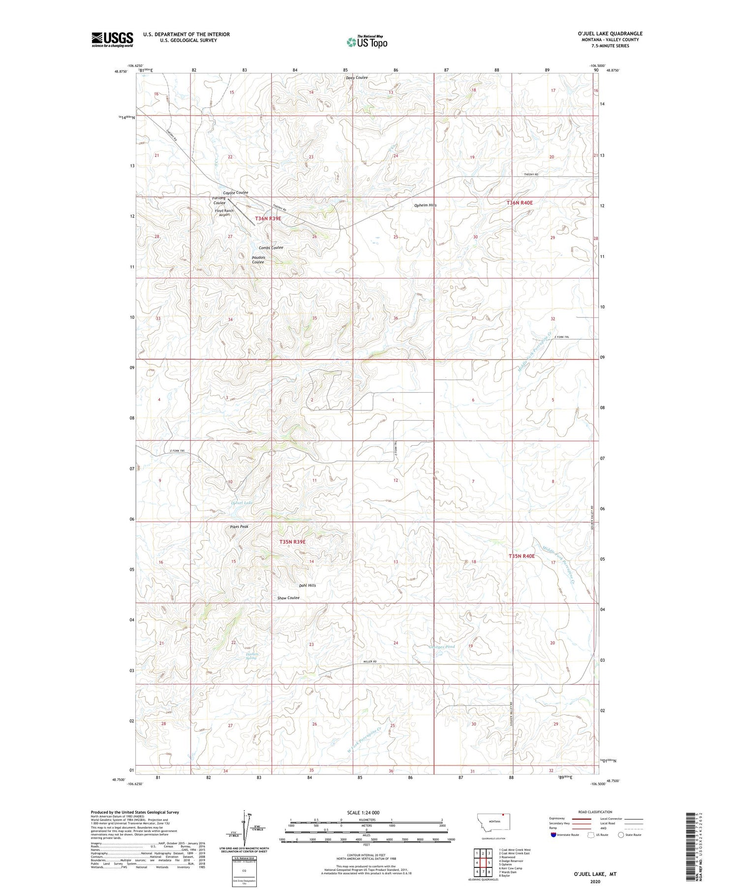 O'Juel Lake Montana US Topo Map Image