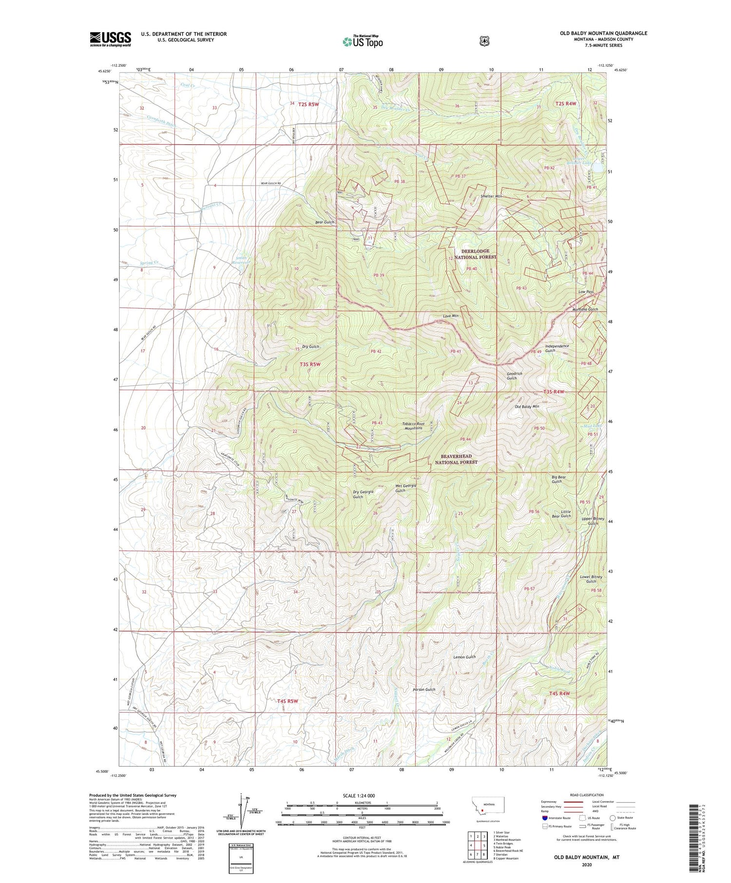 Old Baldy Mountain Montana US Topo Map Image