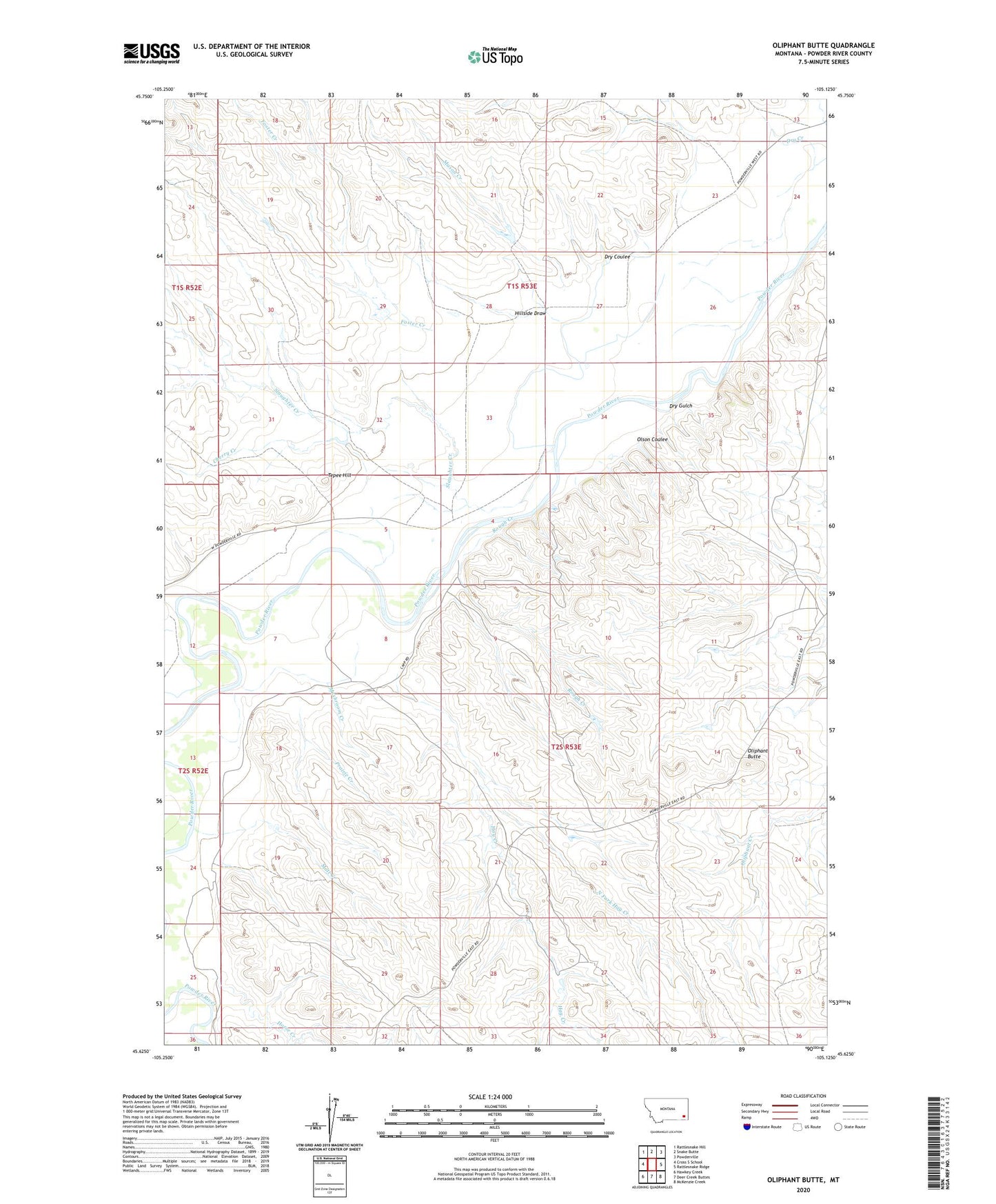 Oliphant Butte Montana US Topo Map Image