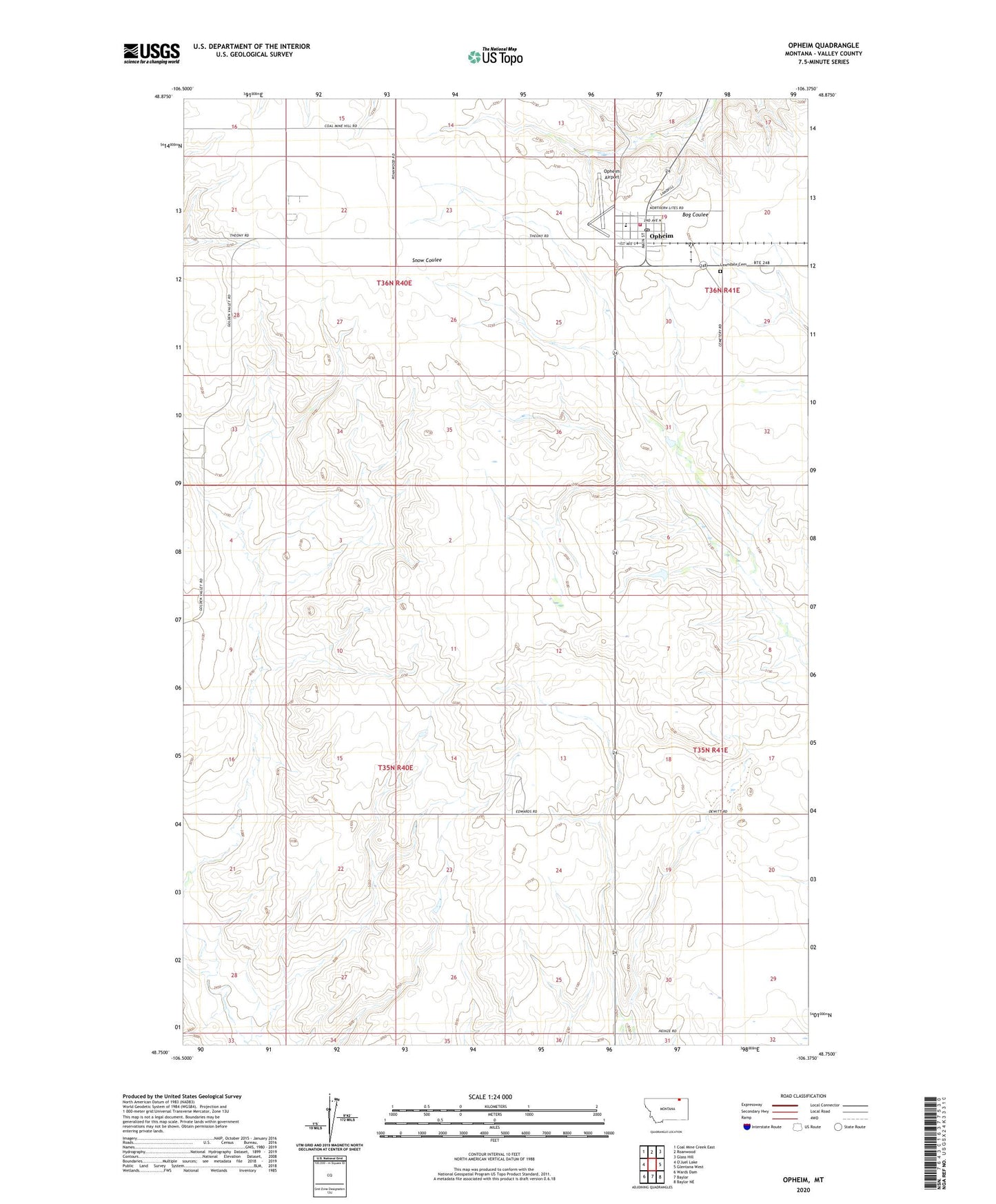 Opheim Montana US Topo Map Image