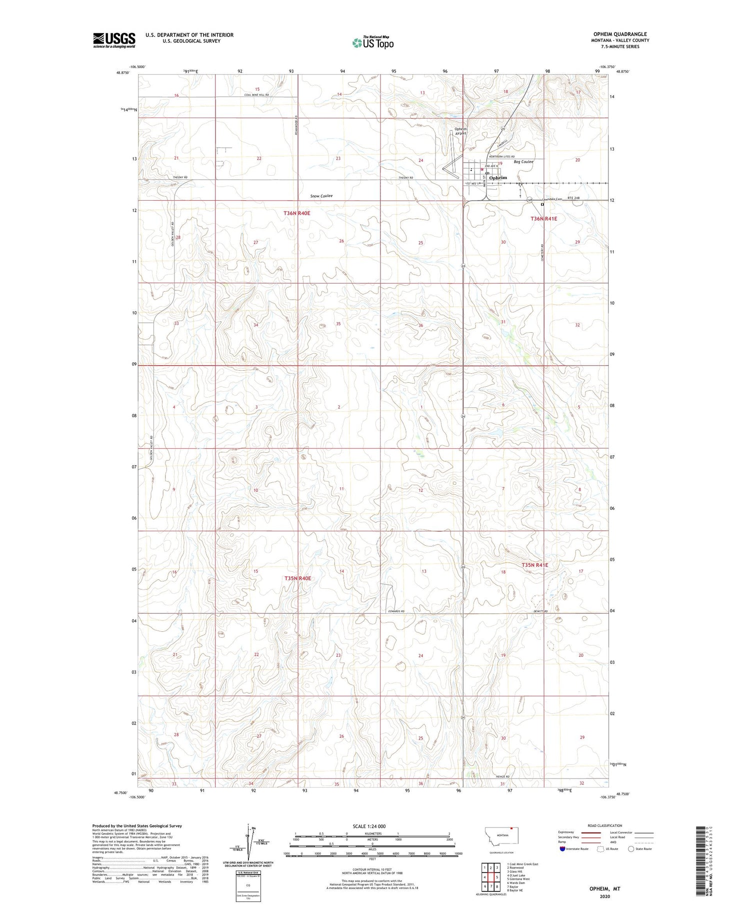 Opheim Montana US Topo Map Image