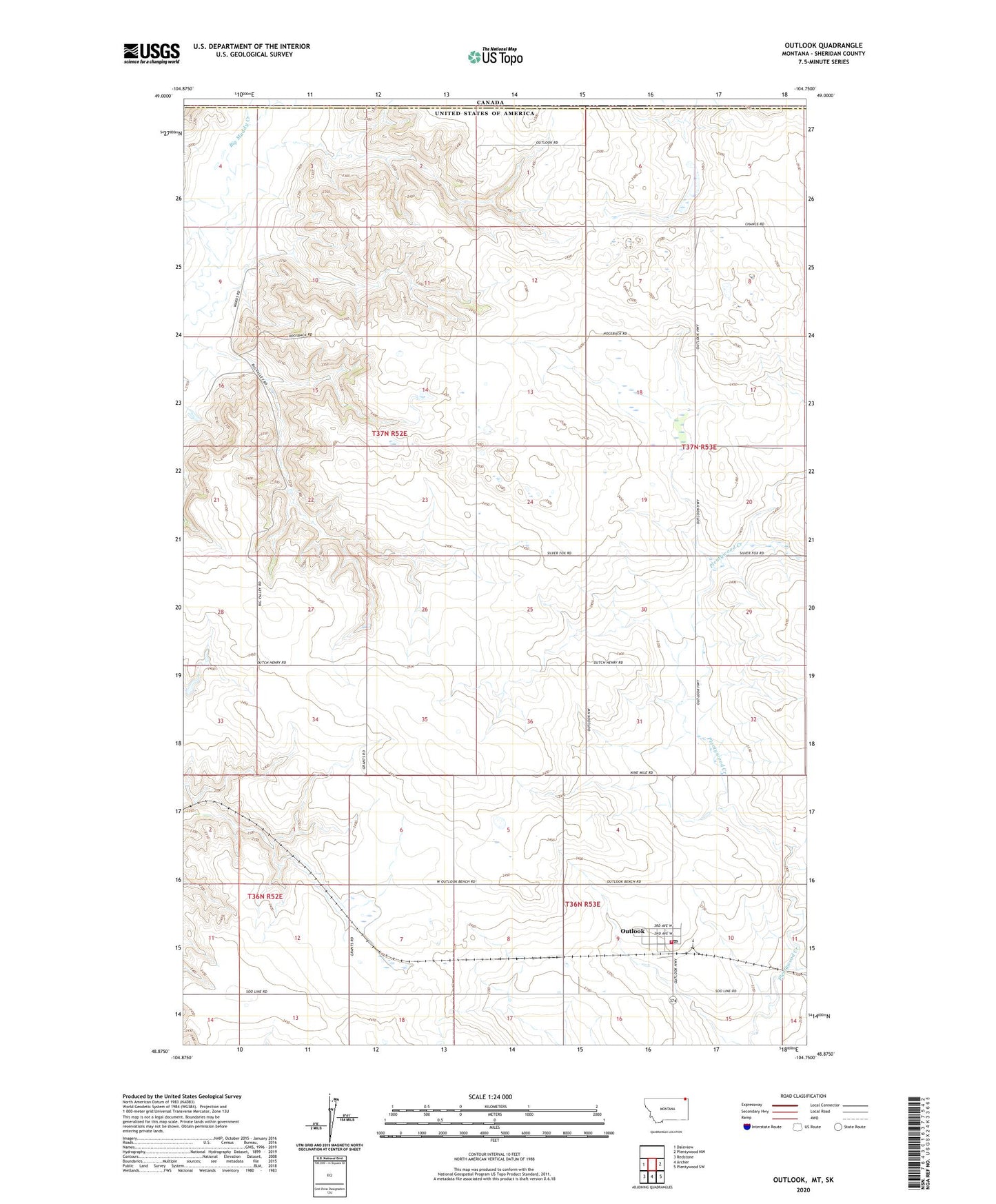 Outlook Montana US Topo Map Image