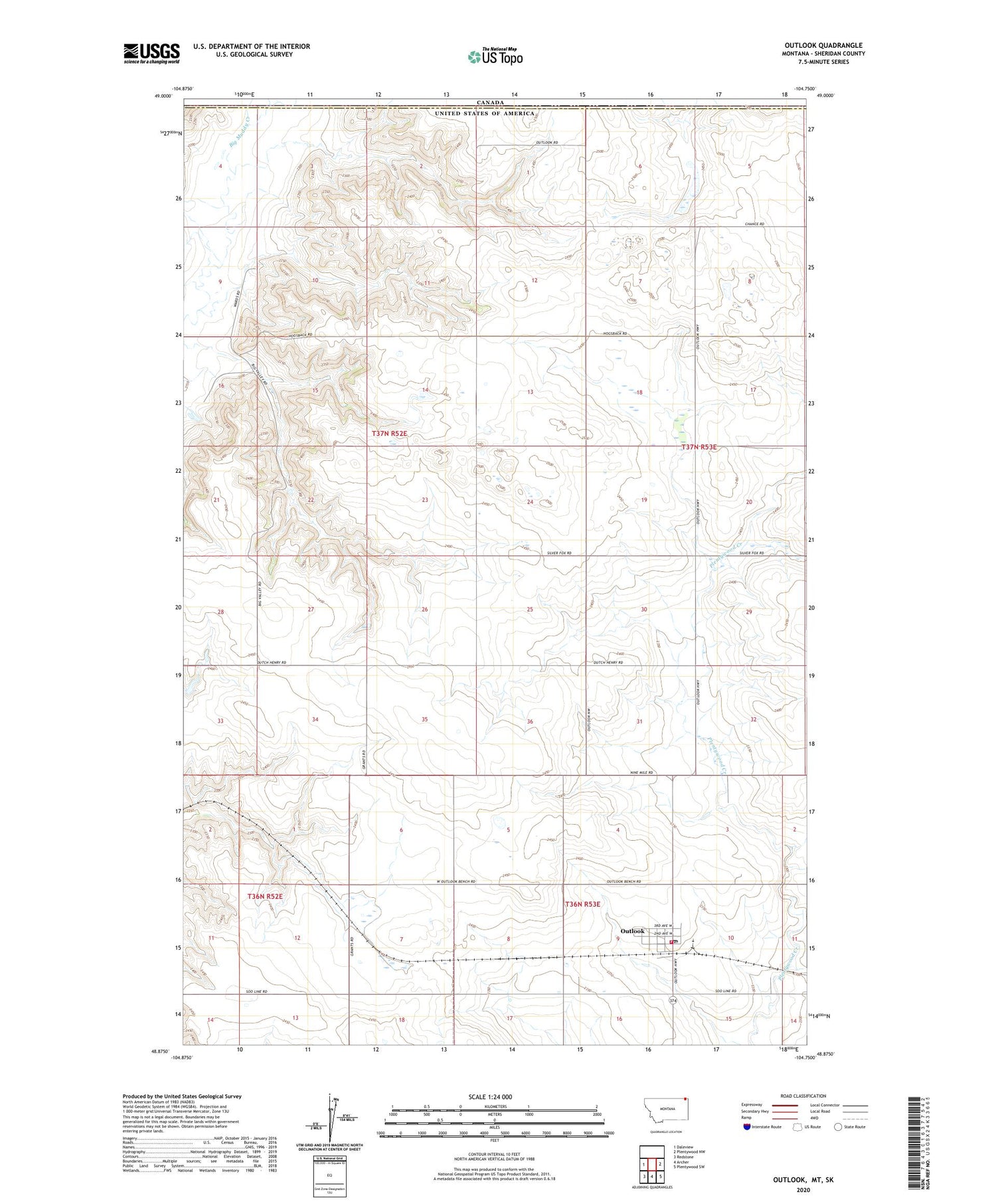 Outlook Montana US Topo Map Image