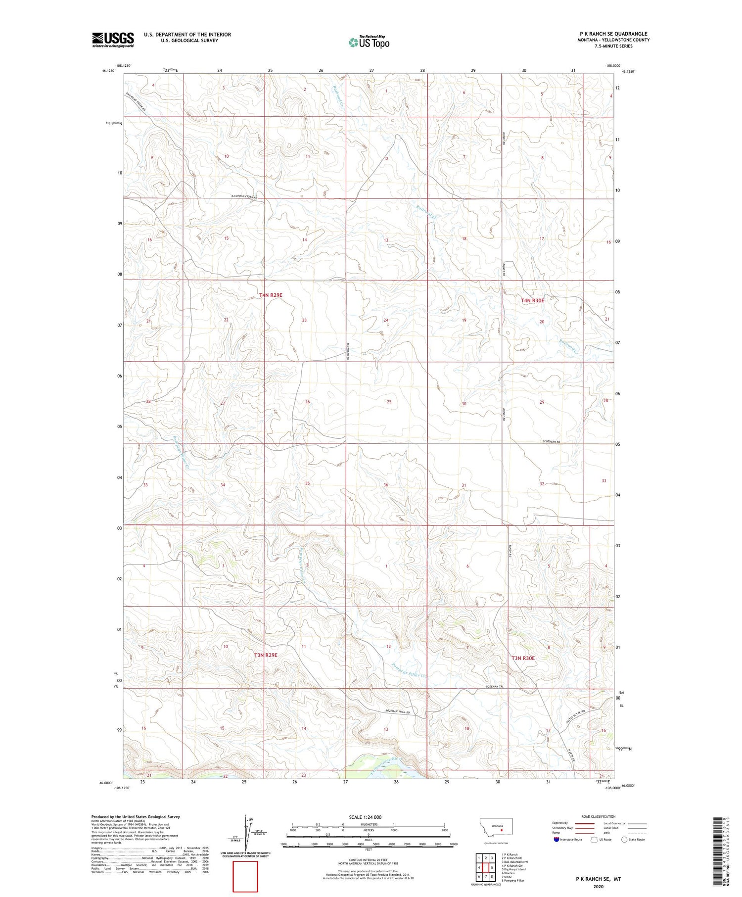 P K Ranch SE Montana US Topo Map Image
