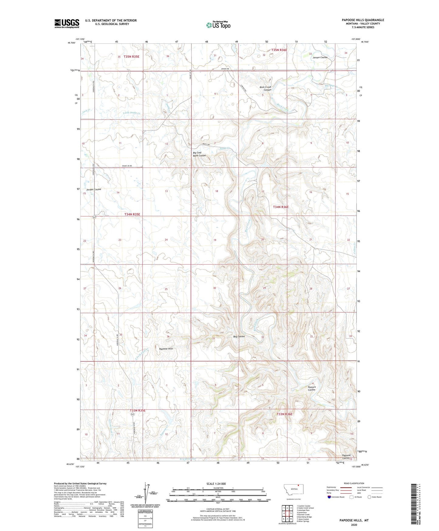Papoose Hills Montana US Topo Map Image