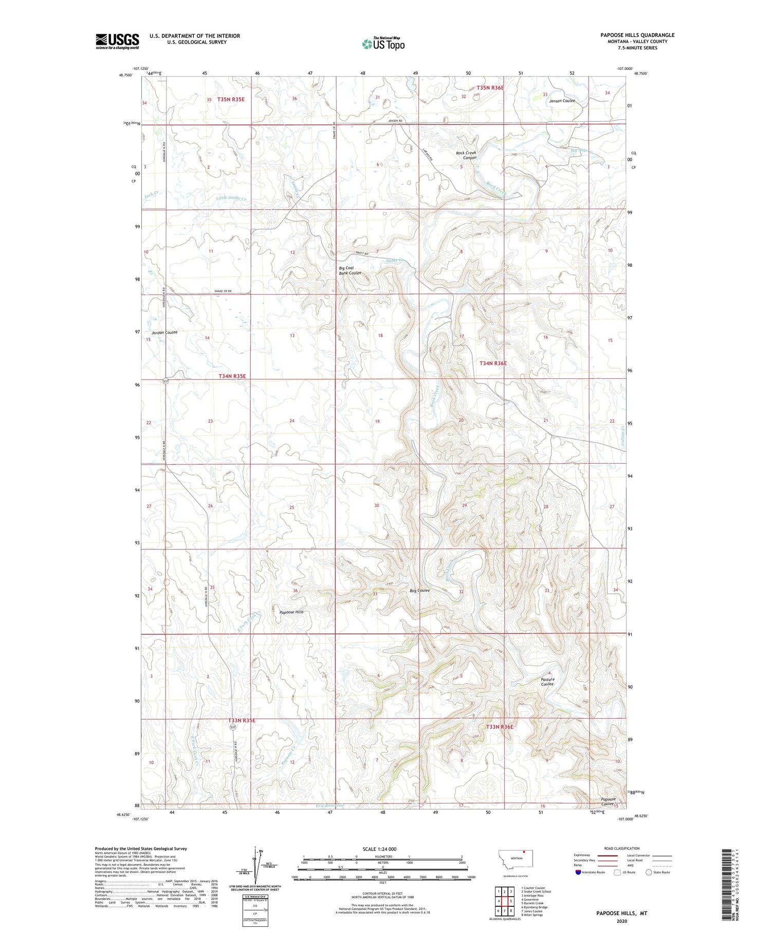 Papoose Hills Montana US Topo Map Image