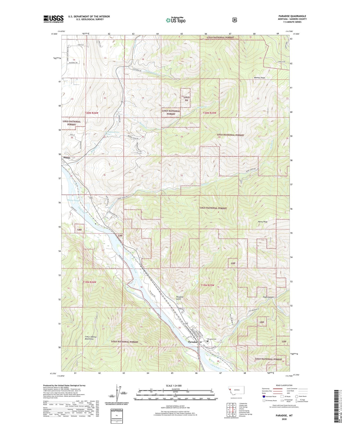 Paradise Montana US Topo Map Image
