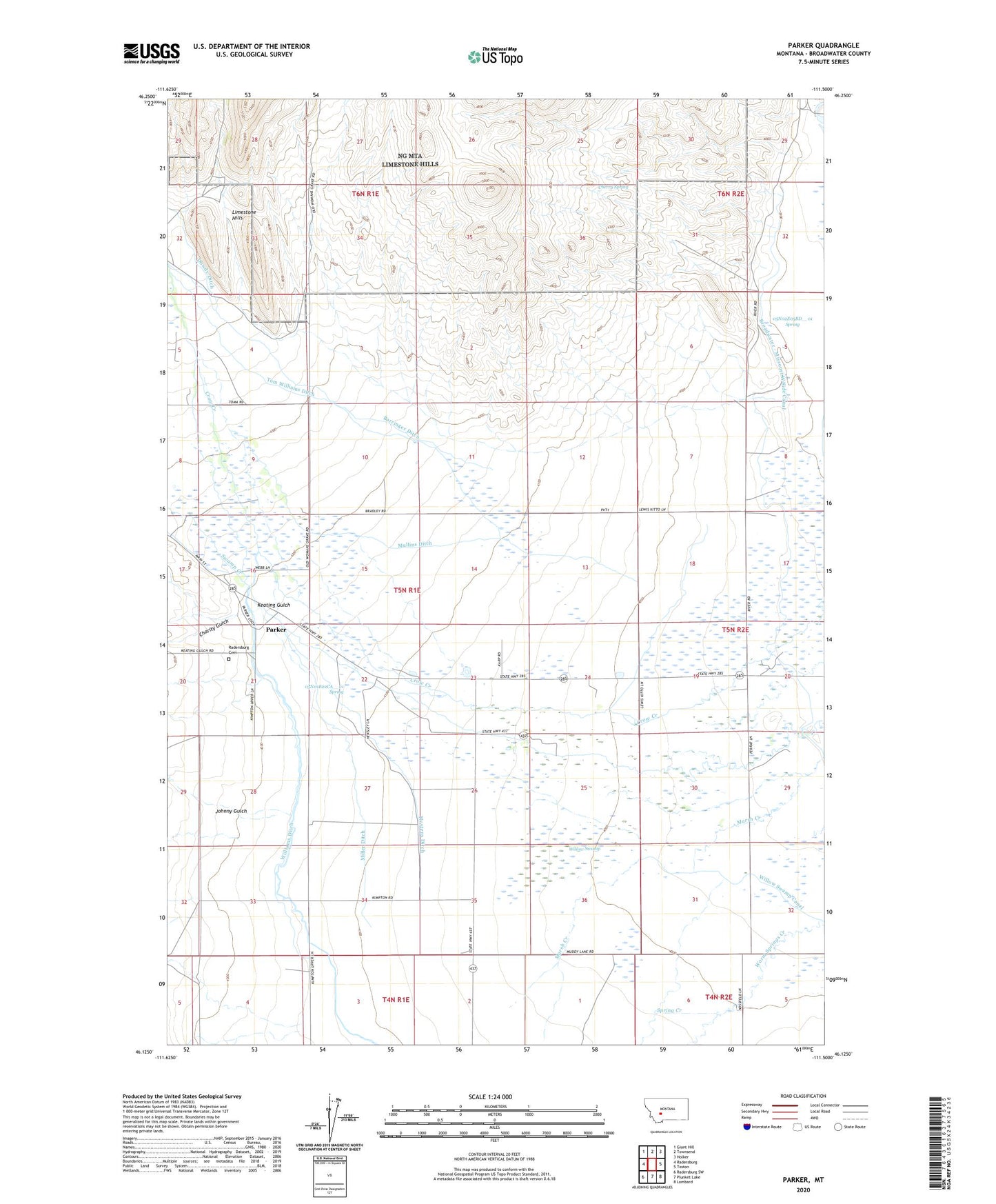 Parker Montana US Topo Map Image